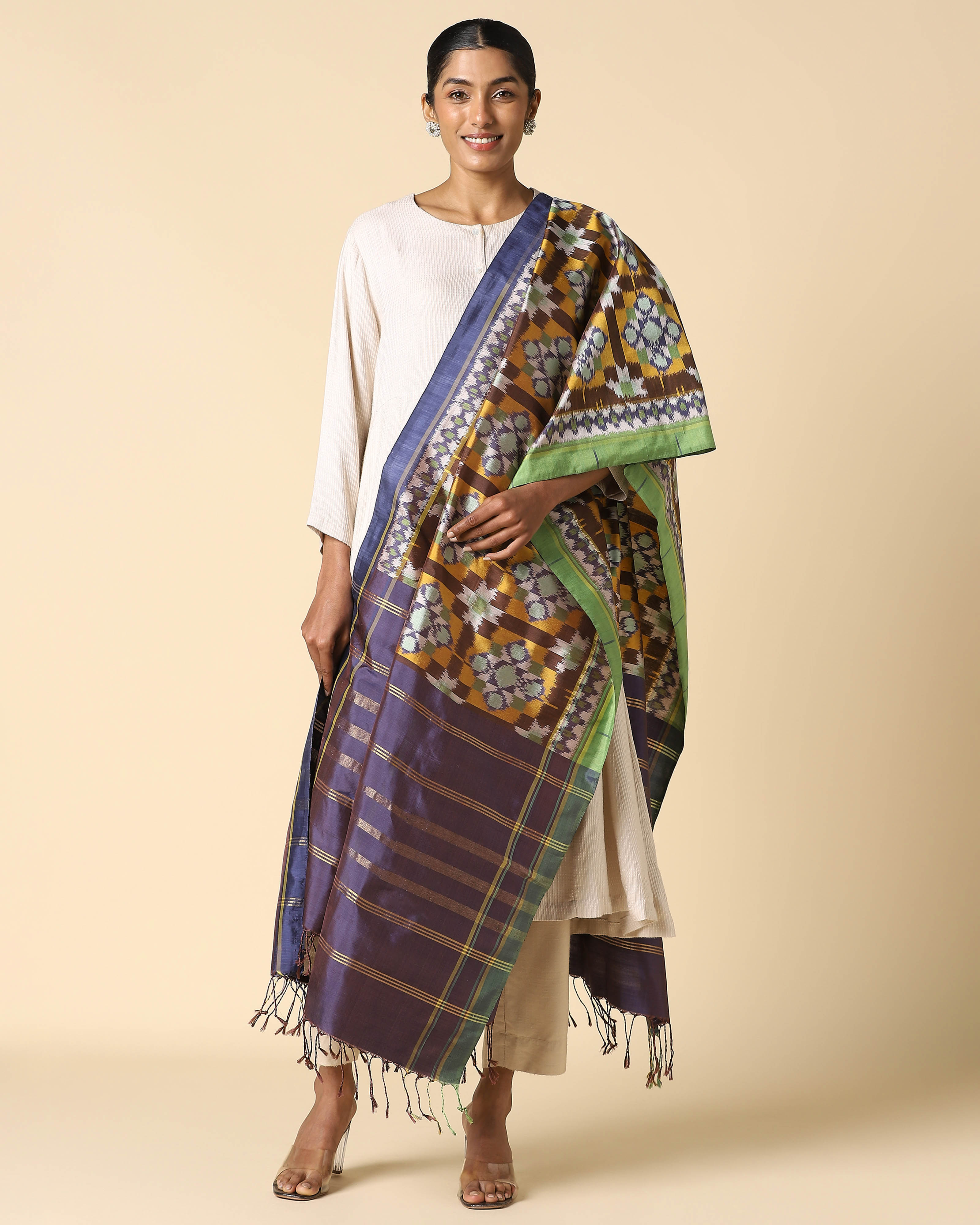 Anayra Pochampally Weft Ikat Silk Dupatta