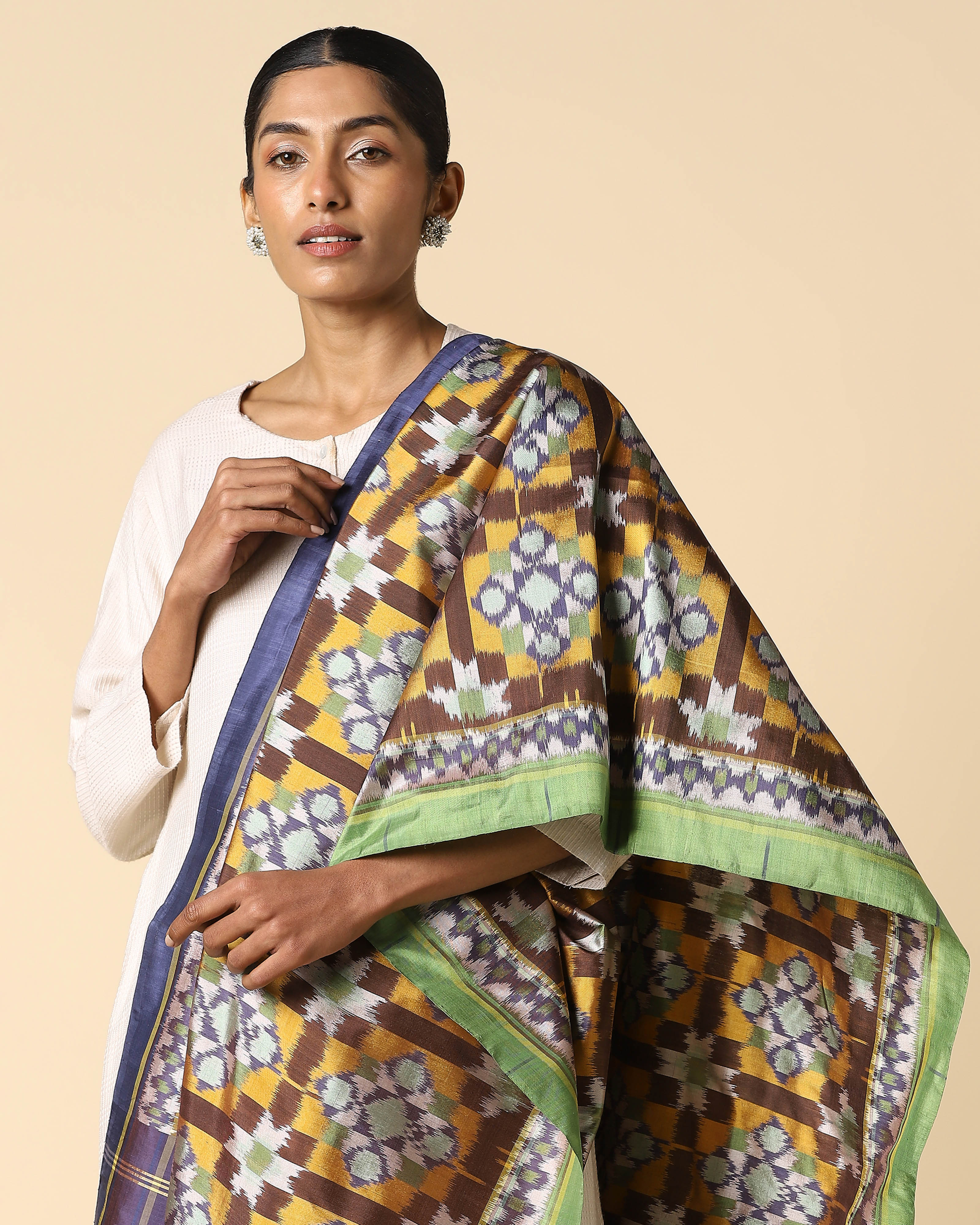 Anayra Pochampally Weft Ikat Silk Dupatta