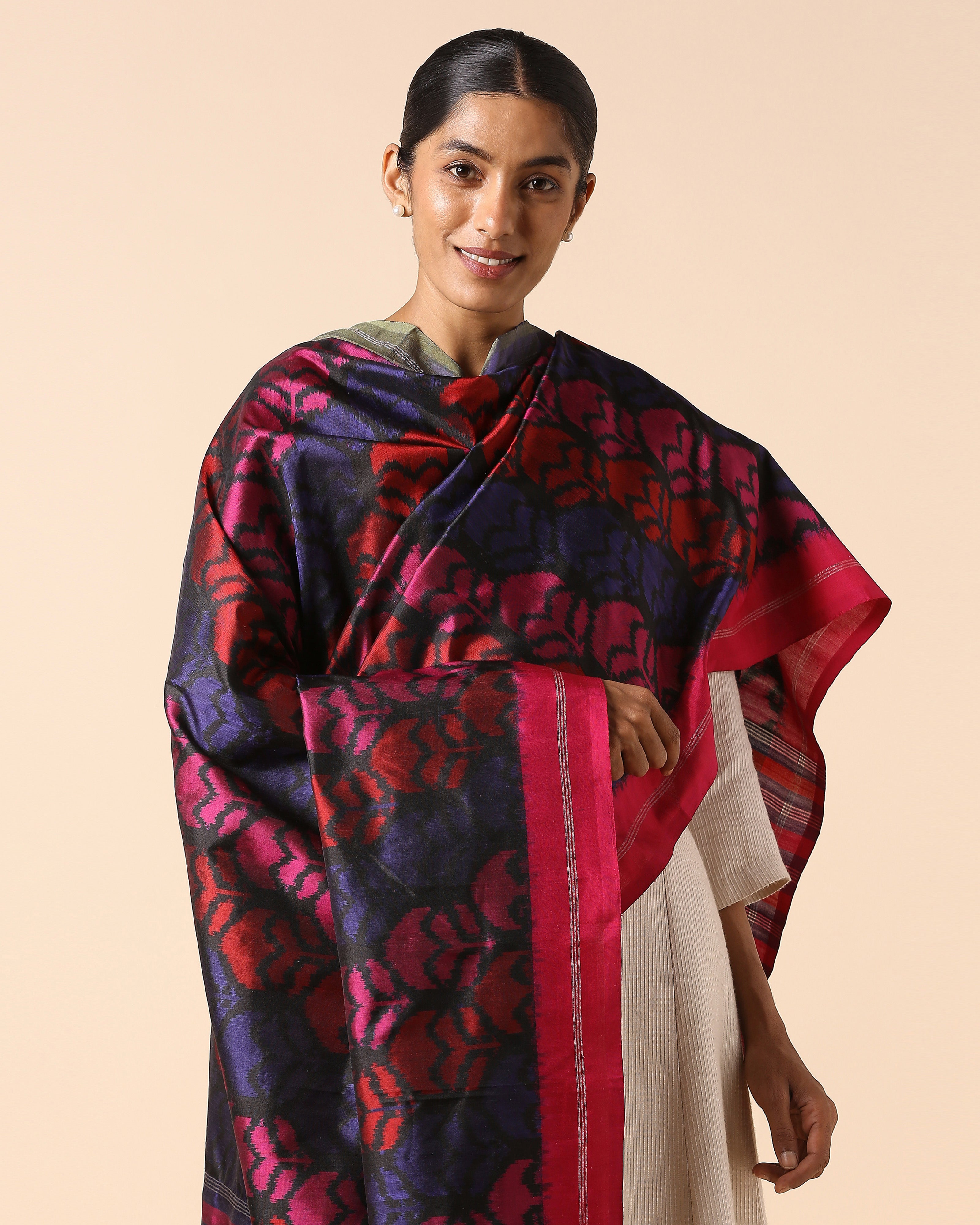 Thiya Pochampally Weft Ikat Silk Dupatta