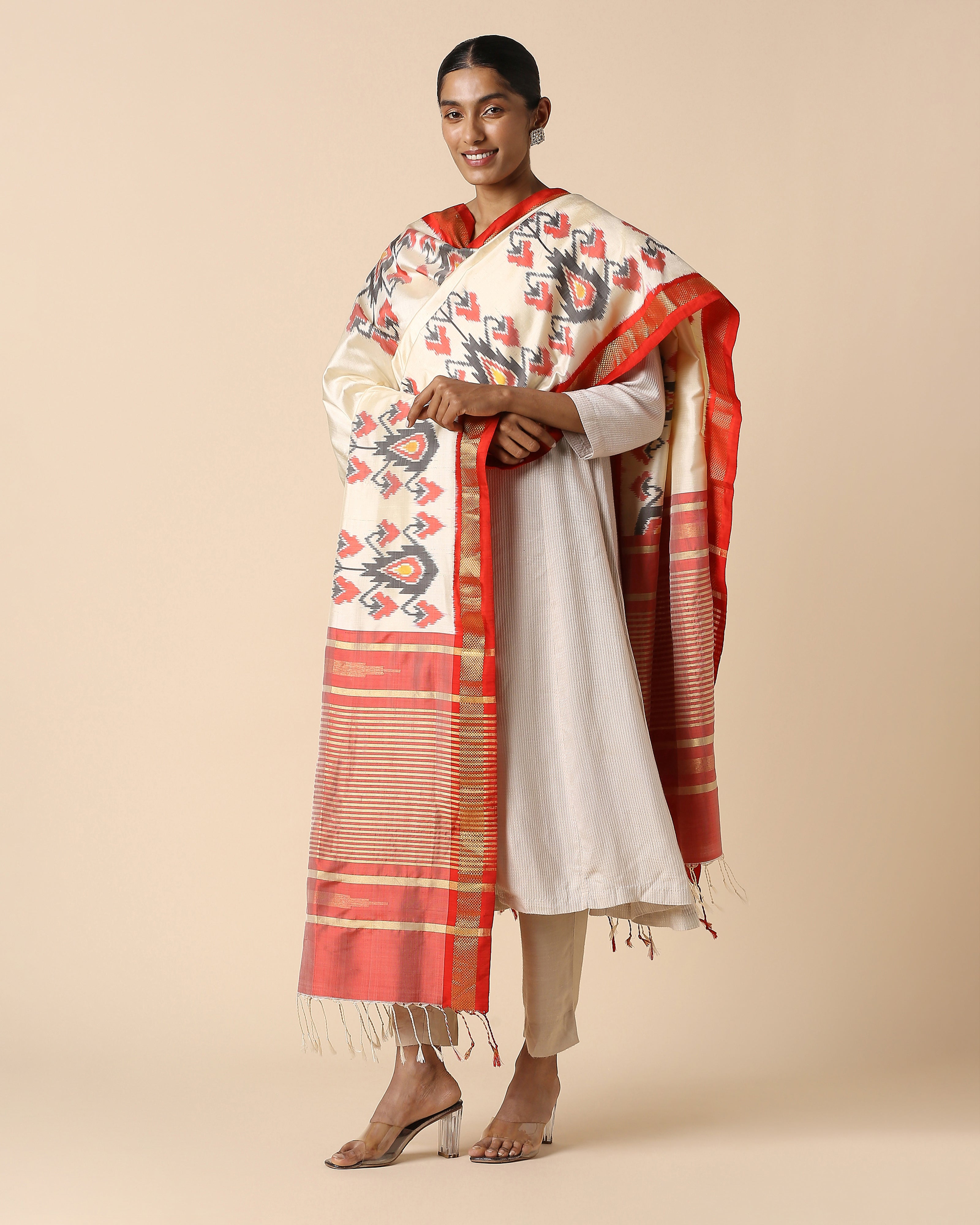 Jigna Pochampally Weft Ikat Silk Dupatta