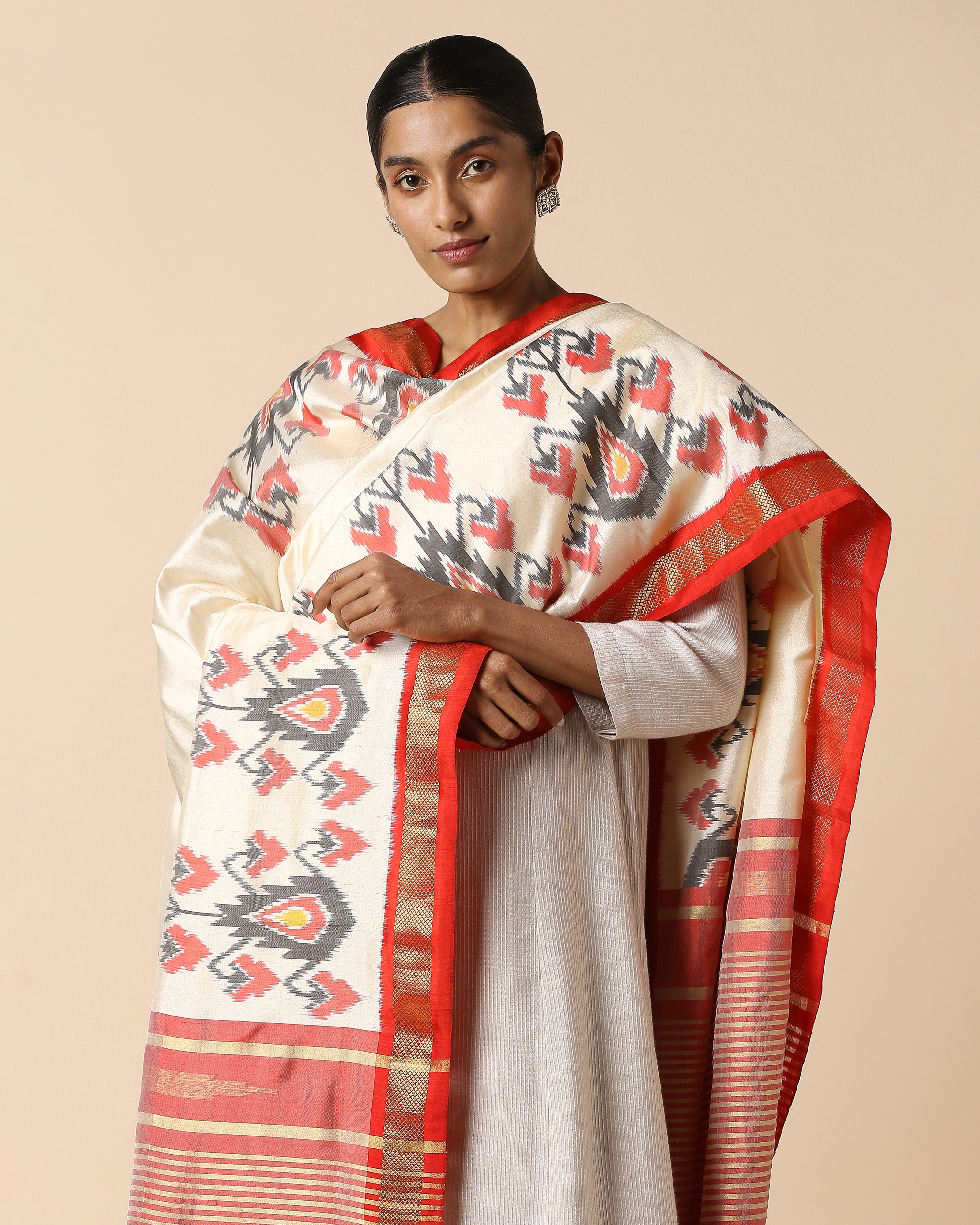 Jigna Pochampally Weft Ikat Silk Dupatta