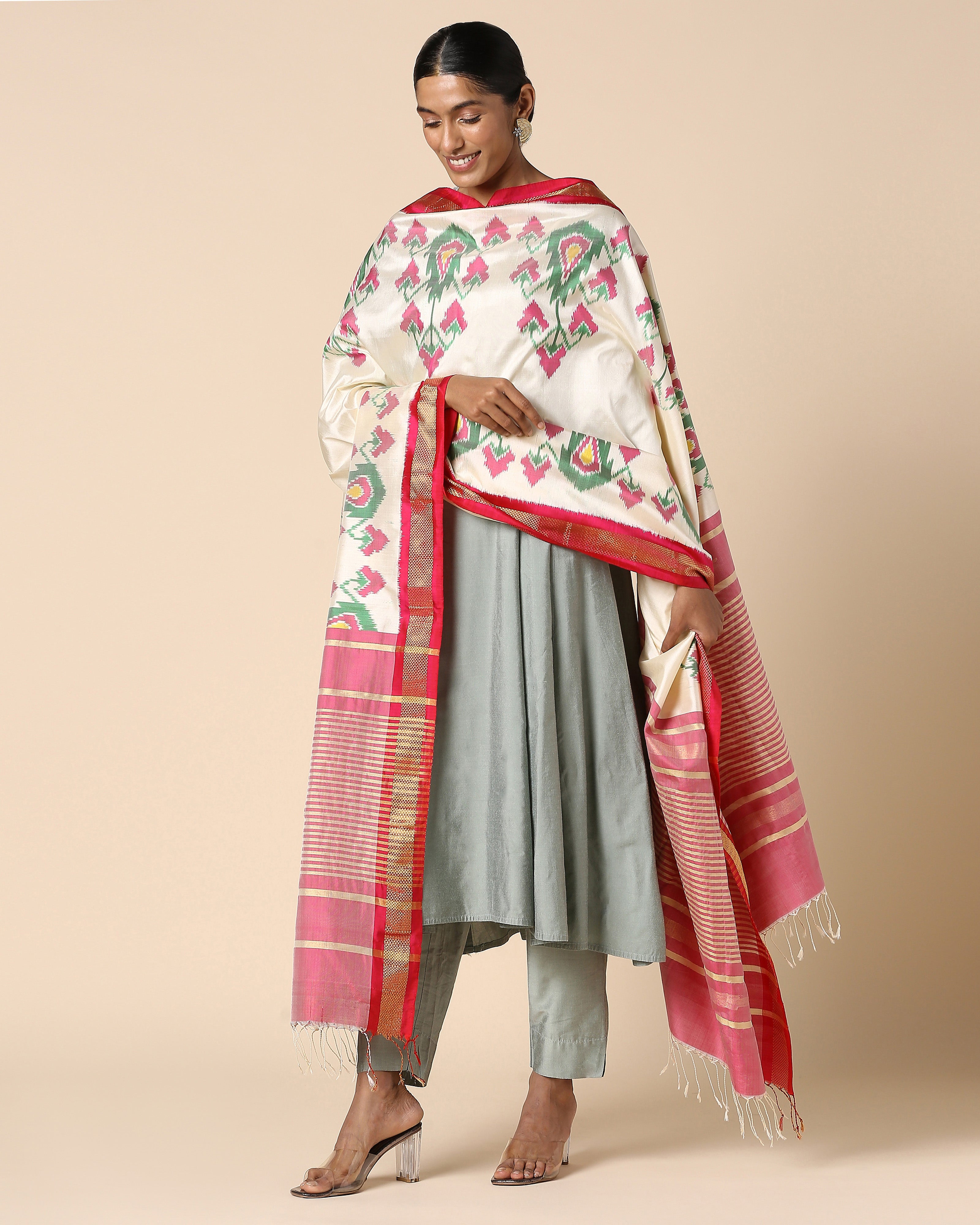 Jigna Pochampally Weft Ikat Silk Dupatta