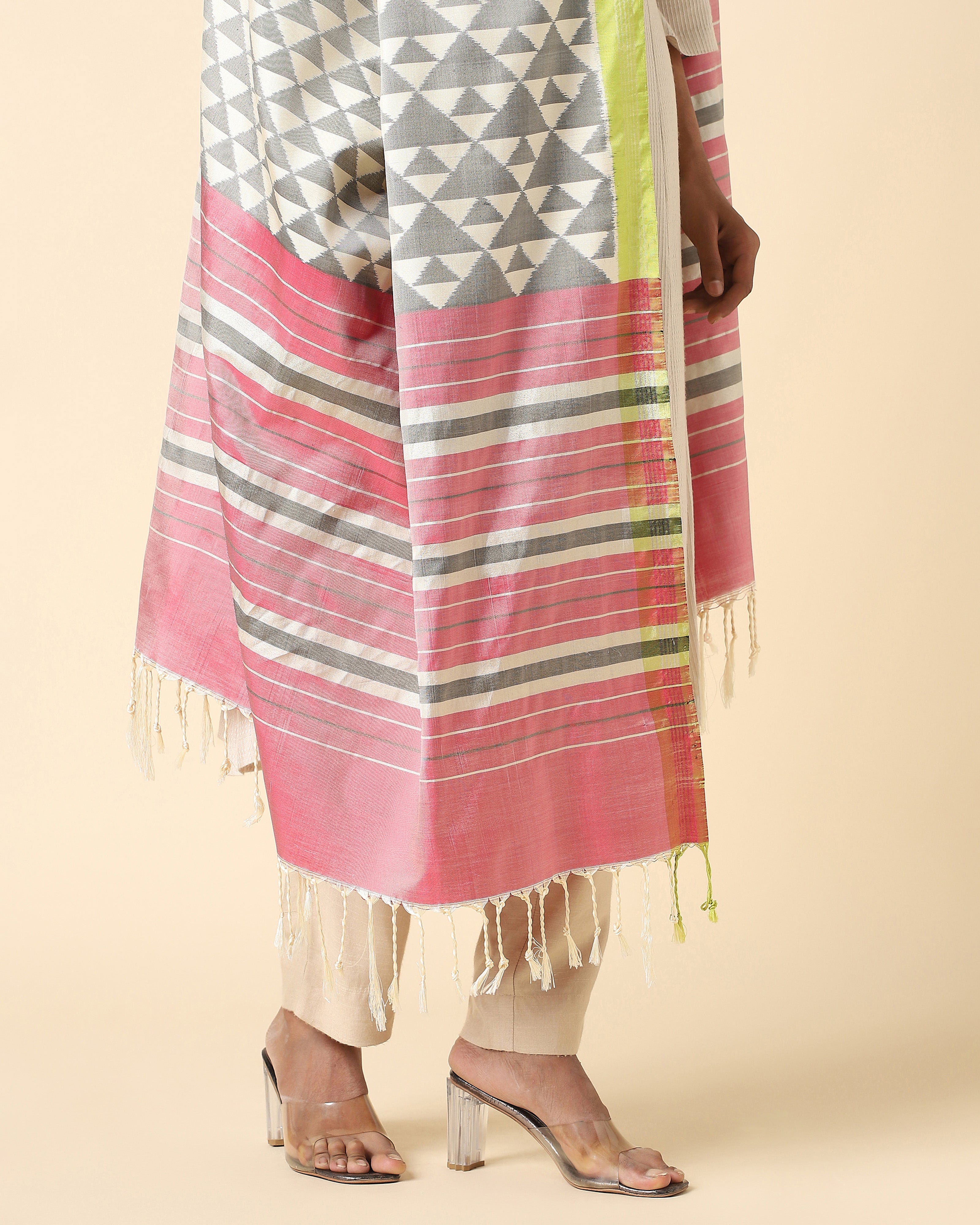 Jini Pochampally Weft Ikat Silk Dupatta