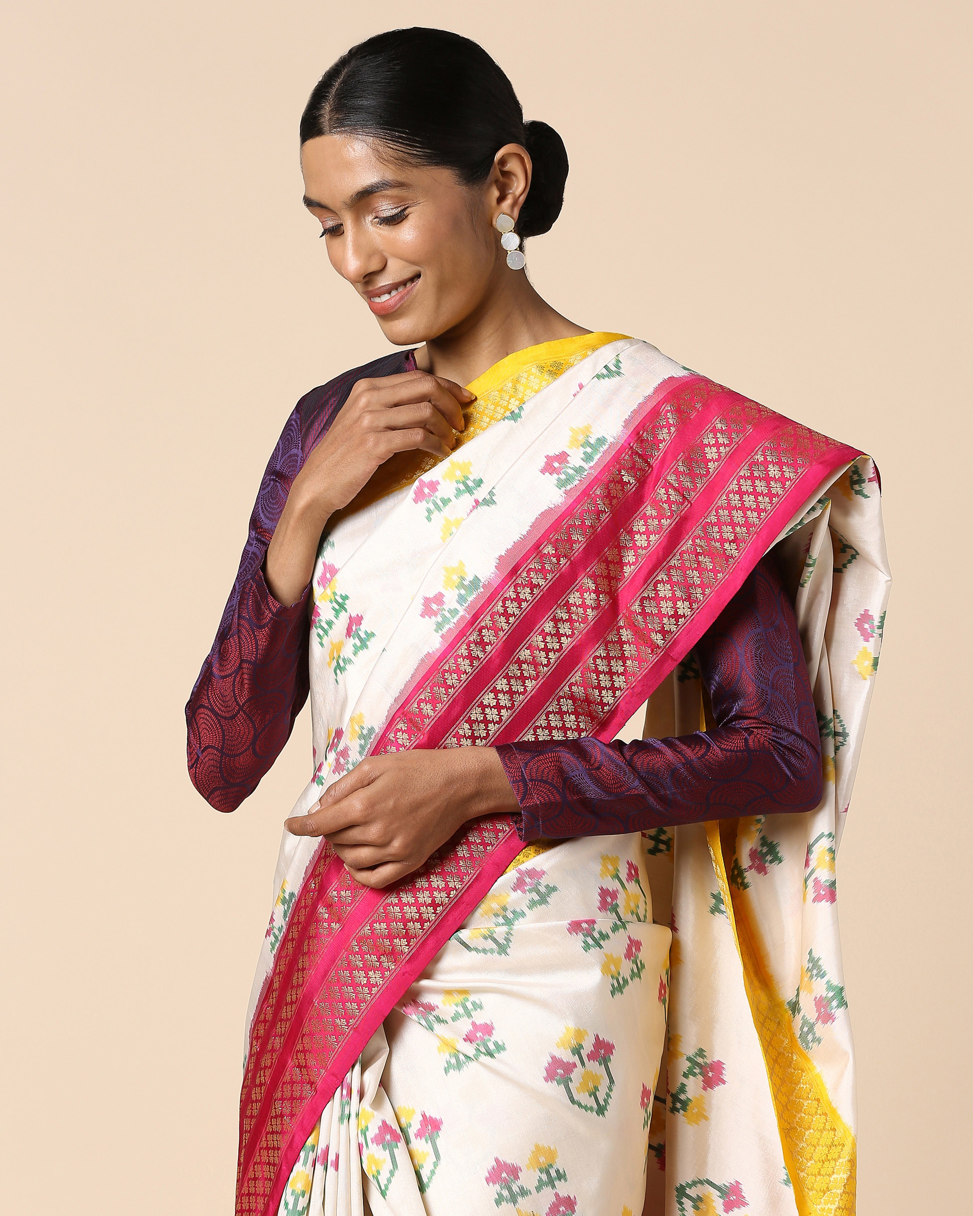 Navika Pochampally Weft Ikat Silk Saree