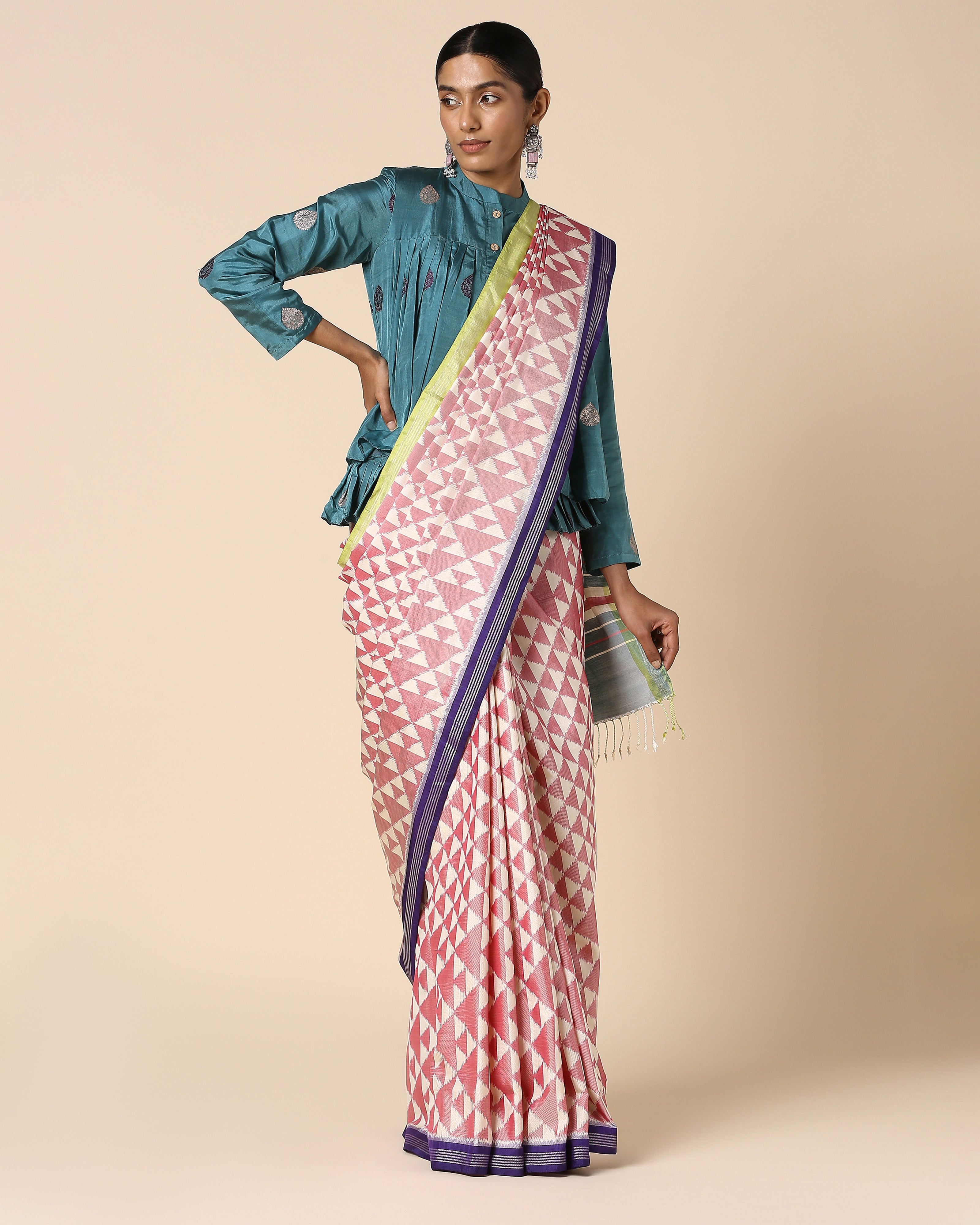 Jini Pochampally Weft Ikat Silk Saree