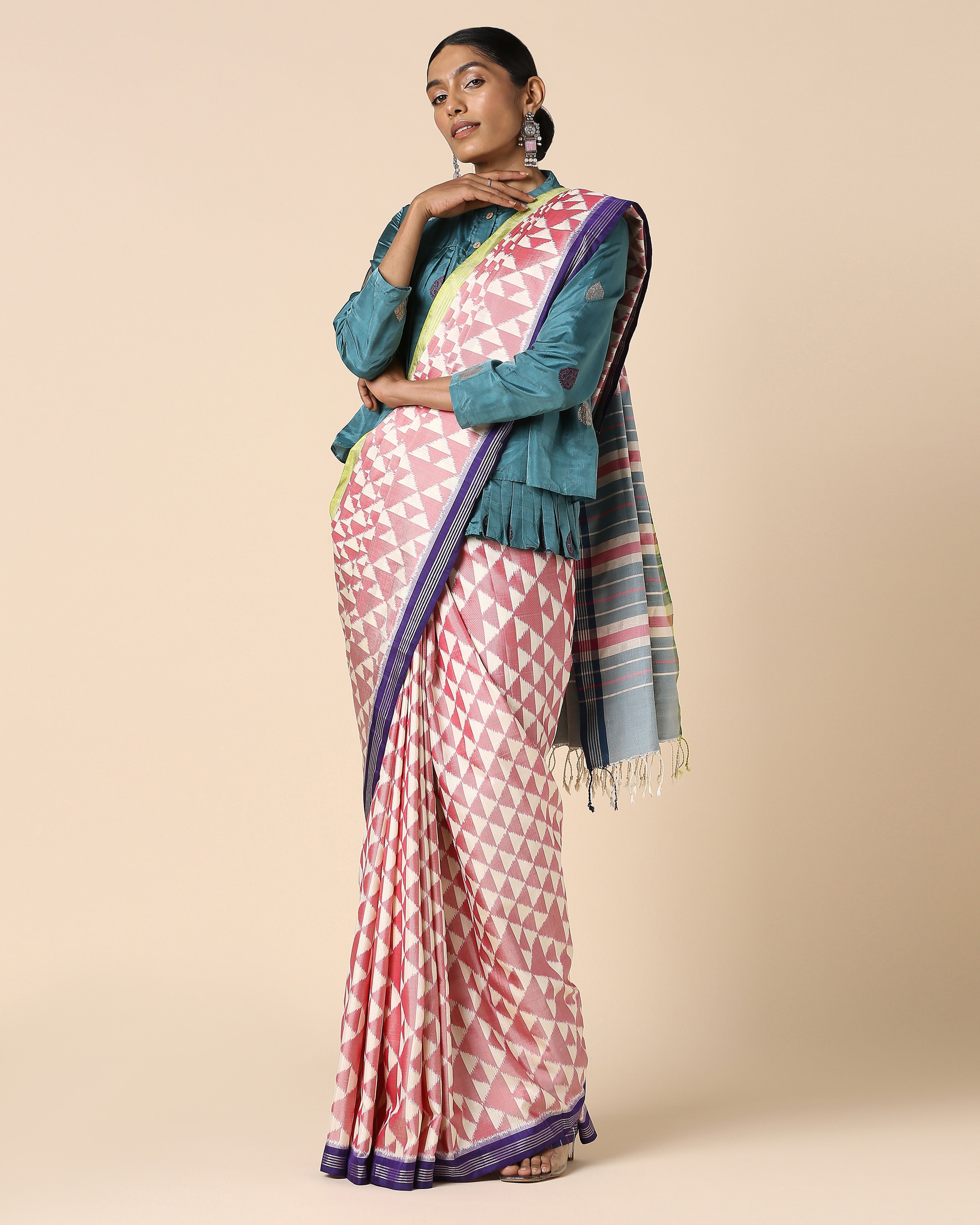Jini Pochampally Weft Ikat Silk Saree