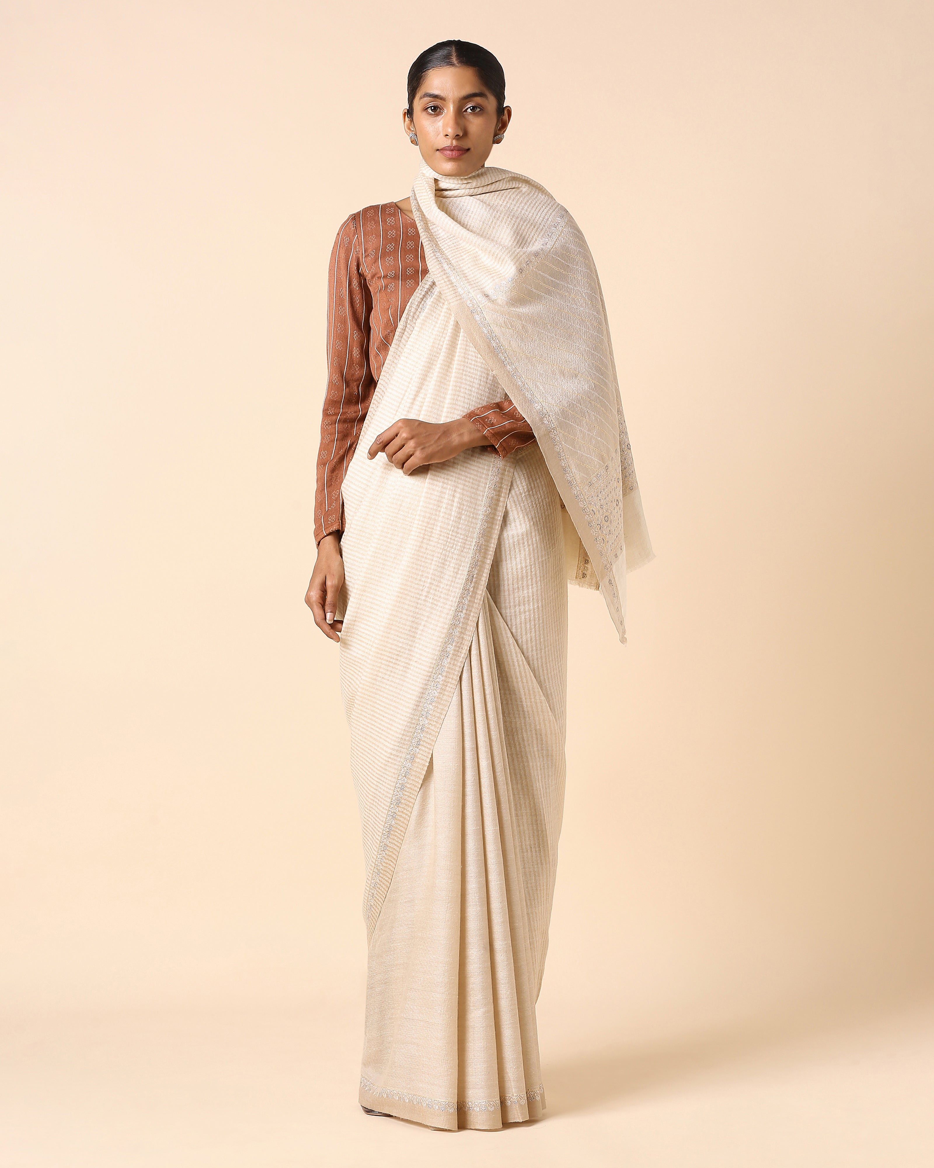 Aishini Kashmir Sozni Embroidery Pashmina Saree