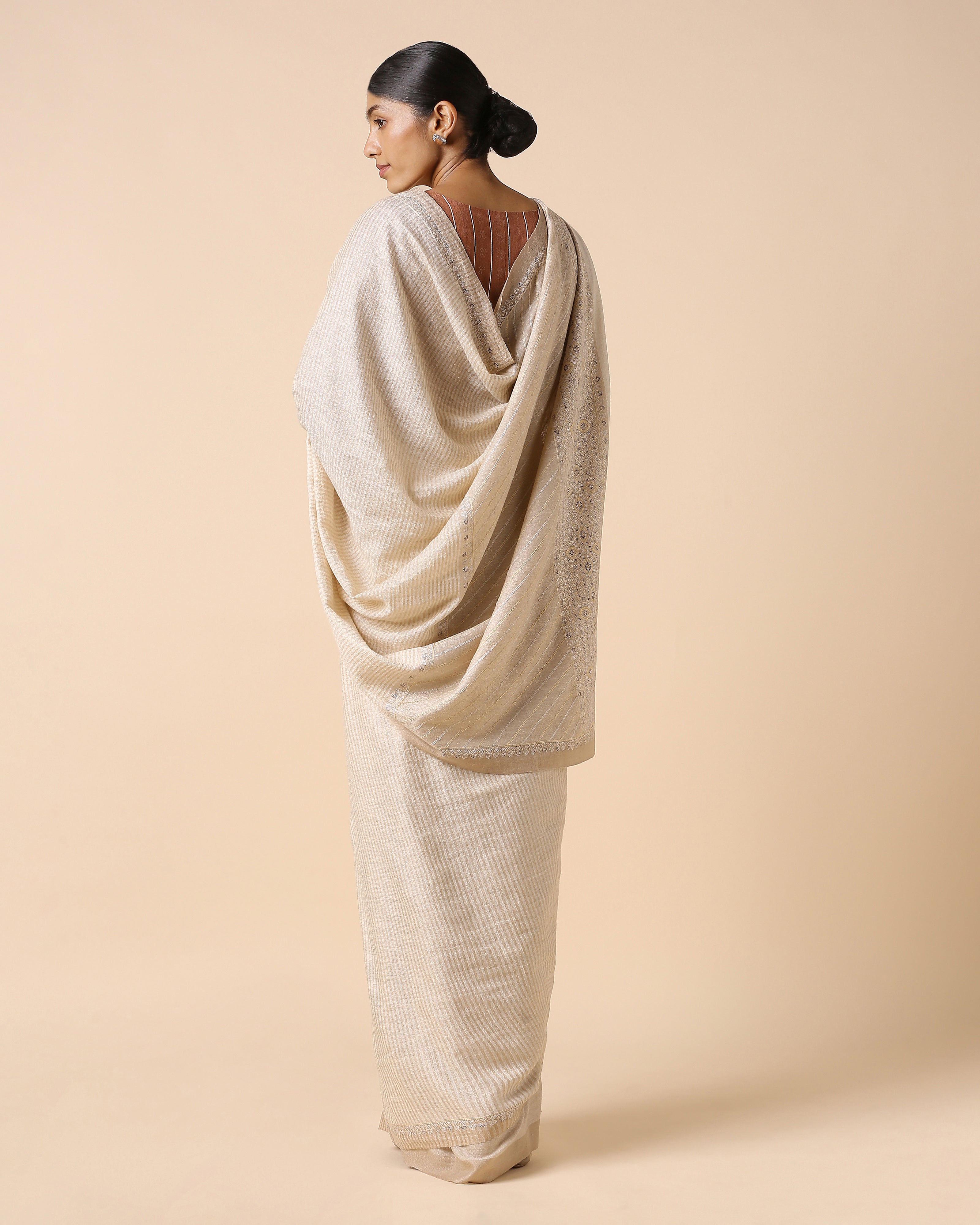 Aishini Kashmir Sozni Embroidery Pashmina Saree