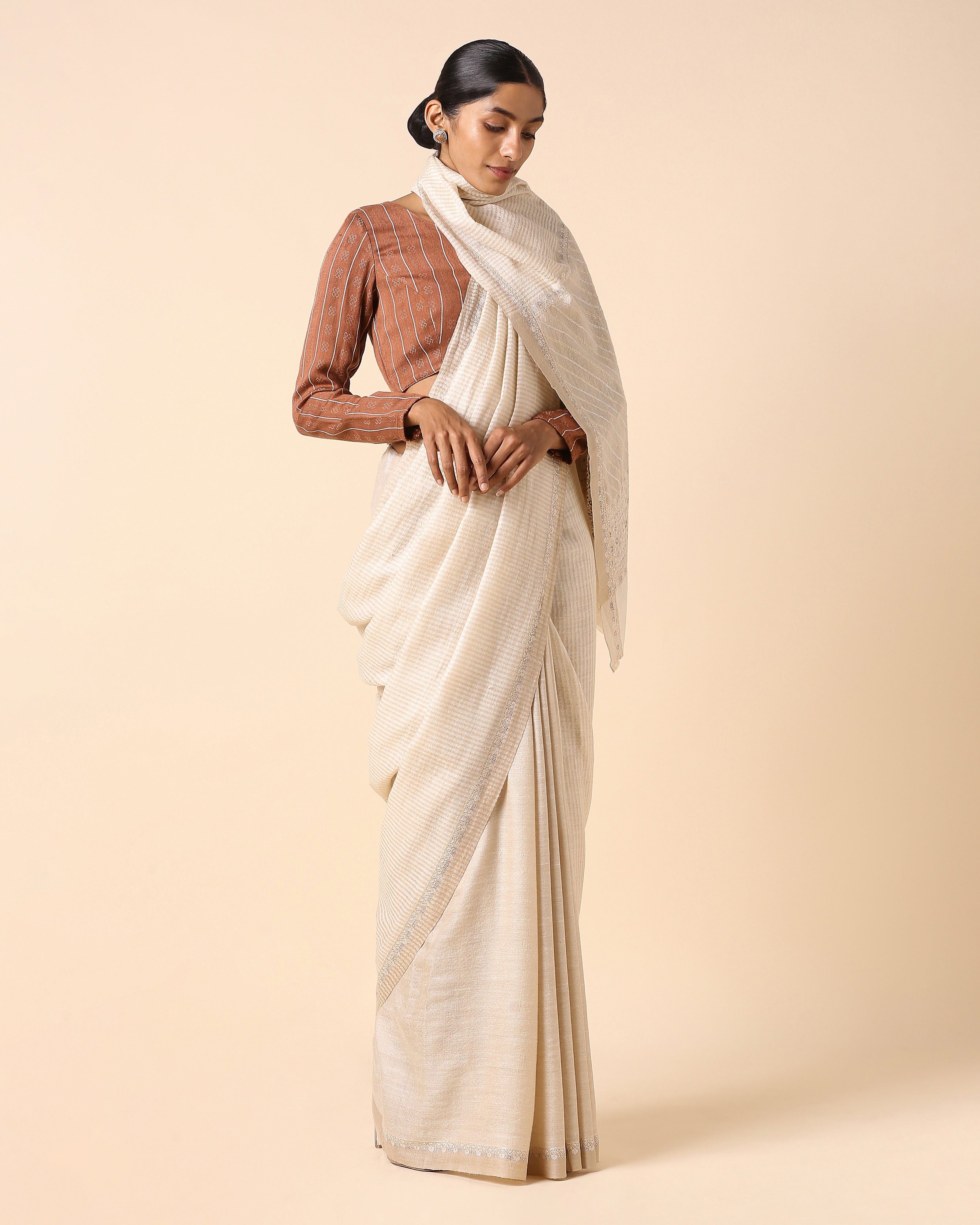 Aishini Kashmir Sozni Embroidery Pashmina Saree