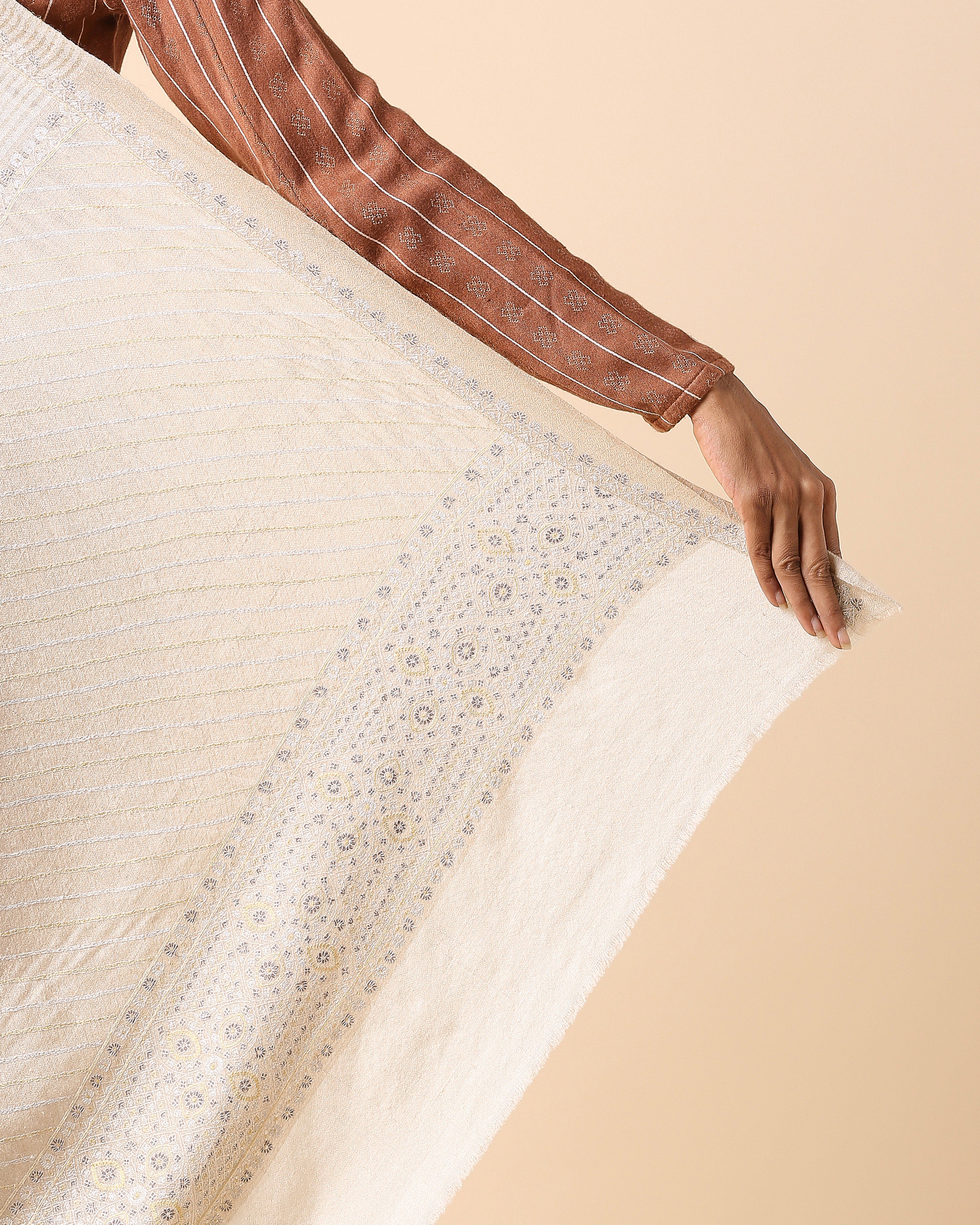 Aishini Kashmir Sozni Embroidery Pashmina Saree