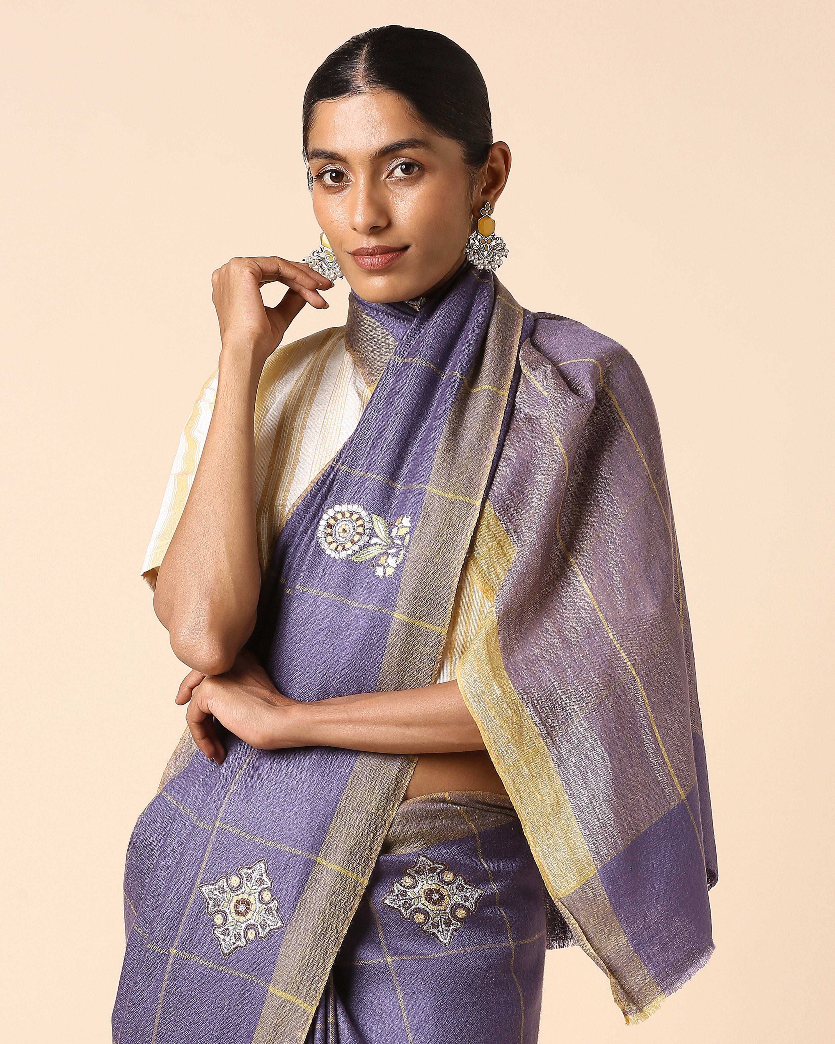 Tarika Kashmir Sozni Embroidery Pashmina Saree