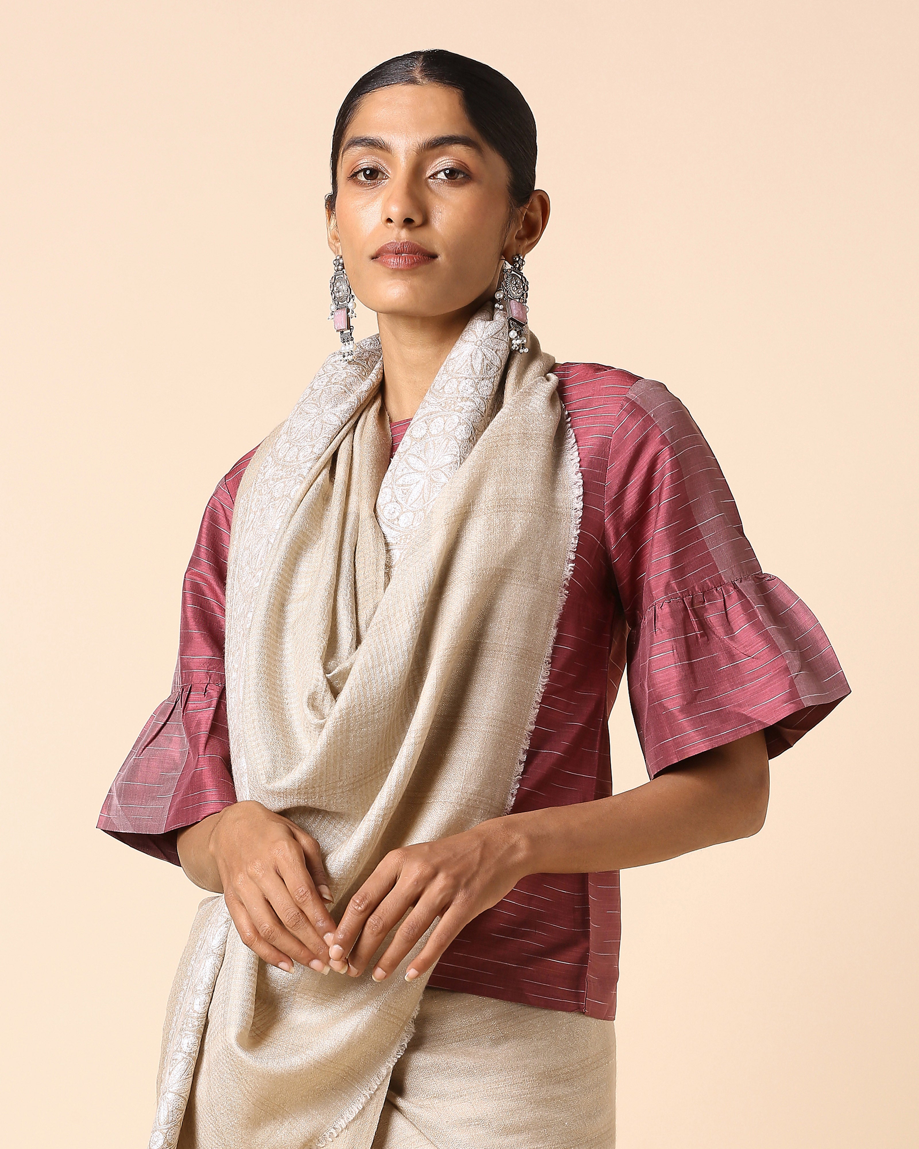 Maitreyi Kashmir Sozni Embroidery Pashmina Saree