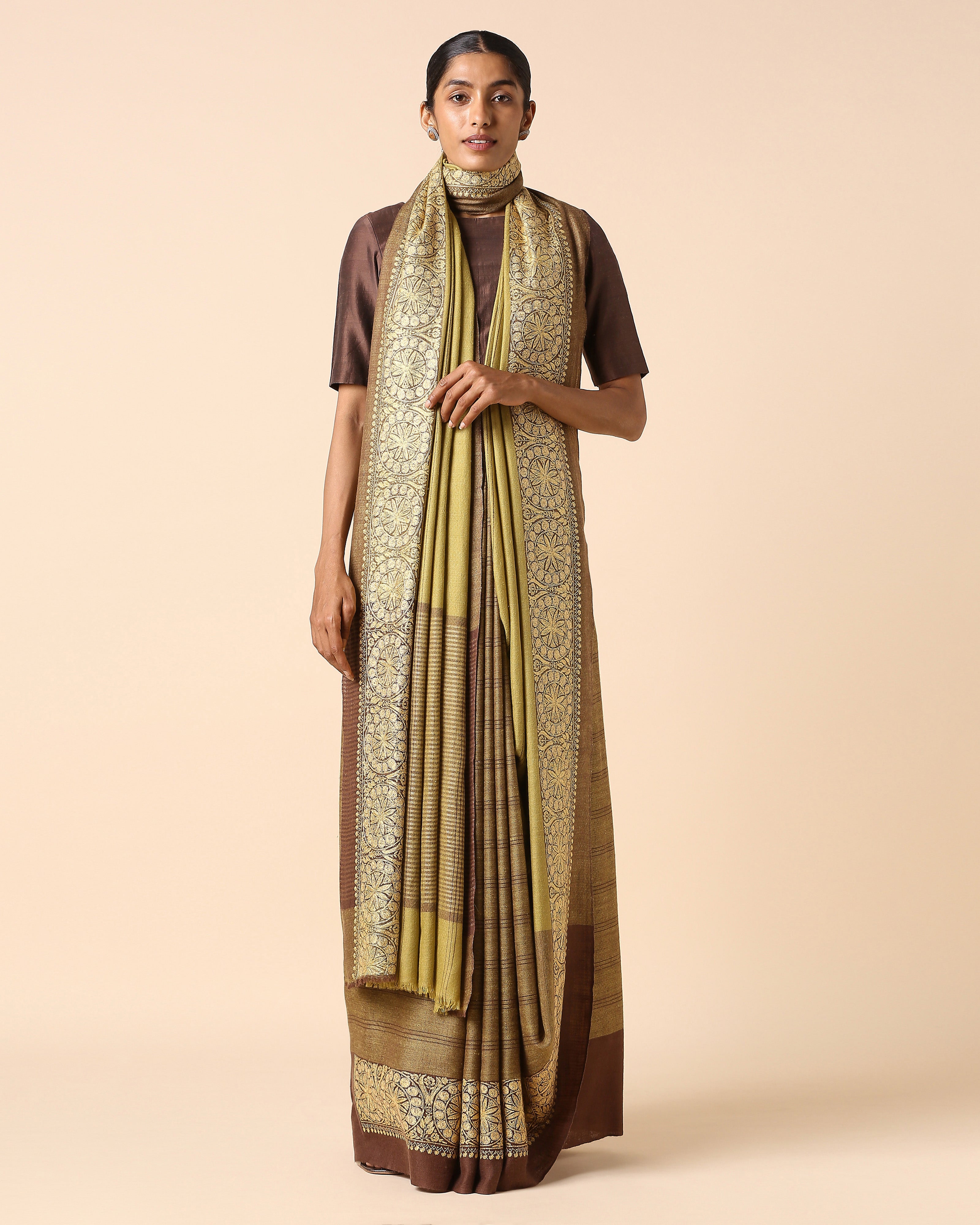 Maitreyi Kashmir Sozni Embroidery Pashmina Saree