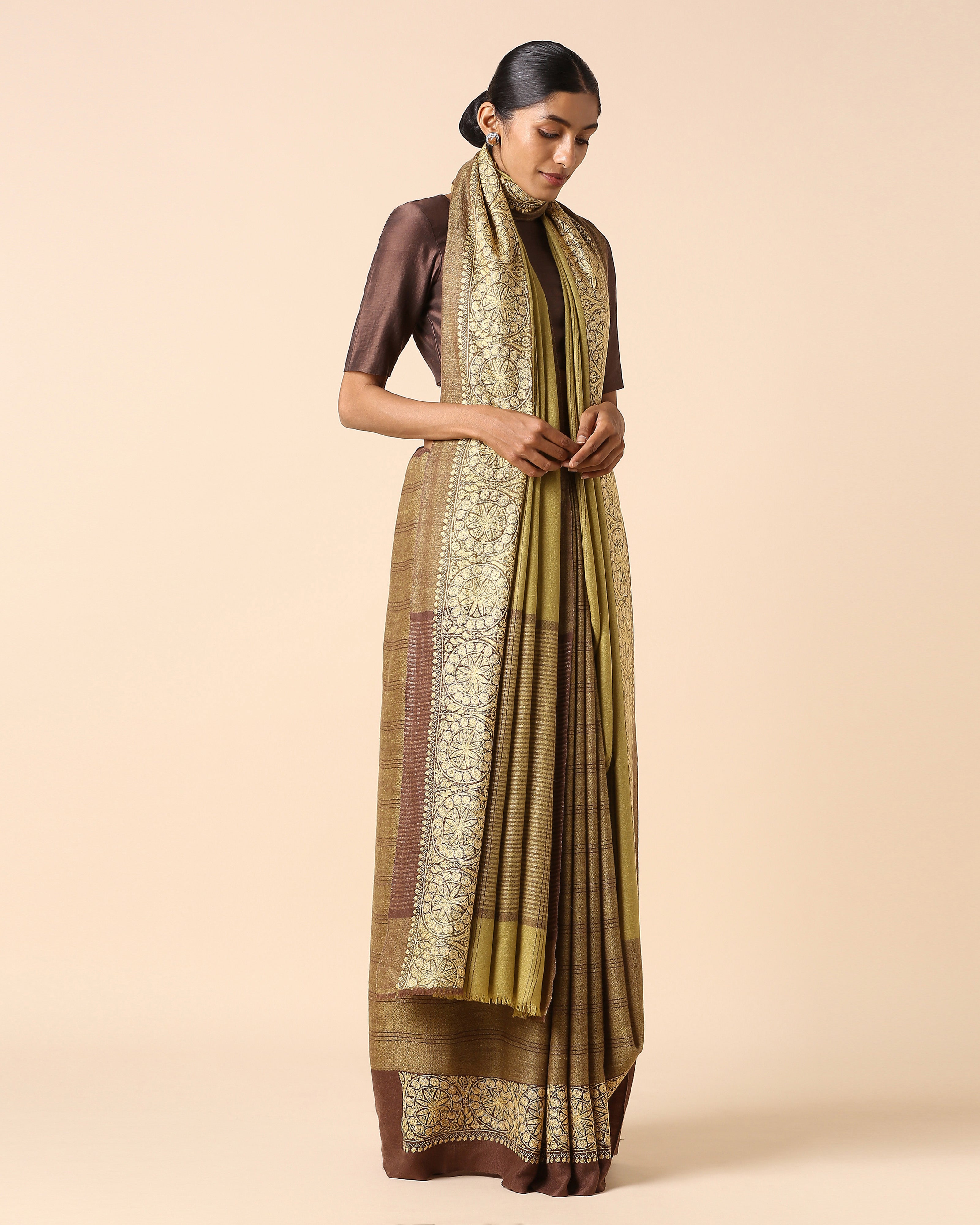 Maitreyi Kashmir Sozni Embroidery Pashmina Saree