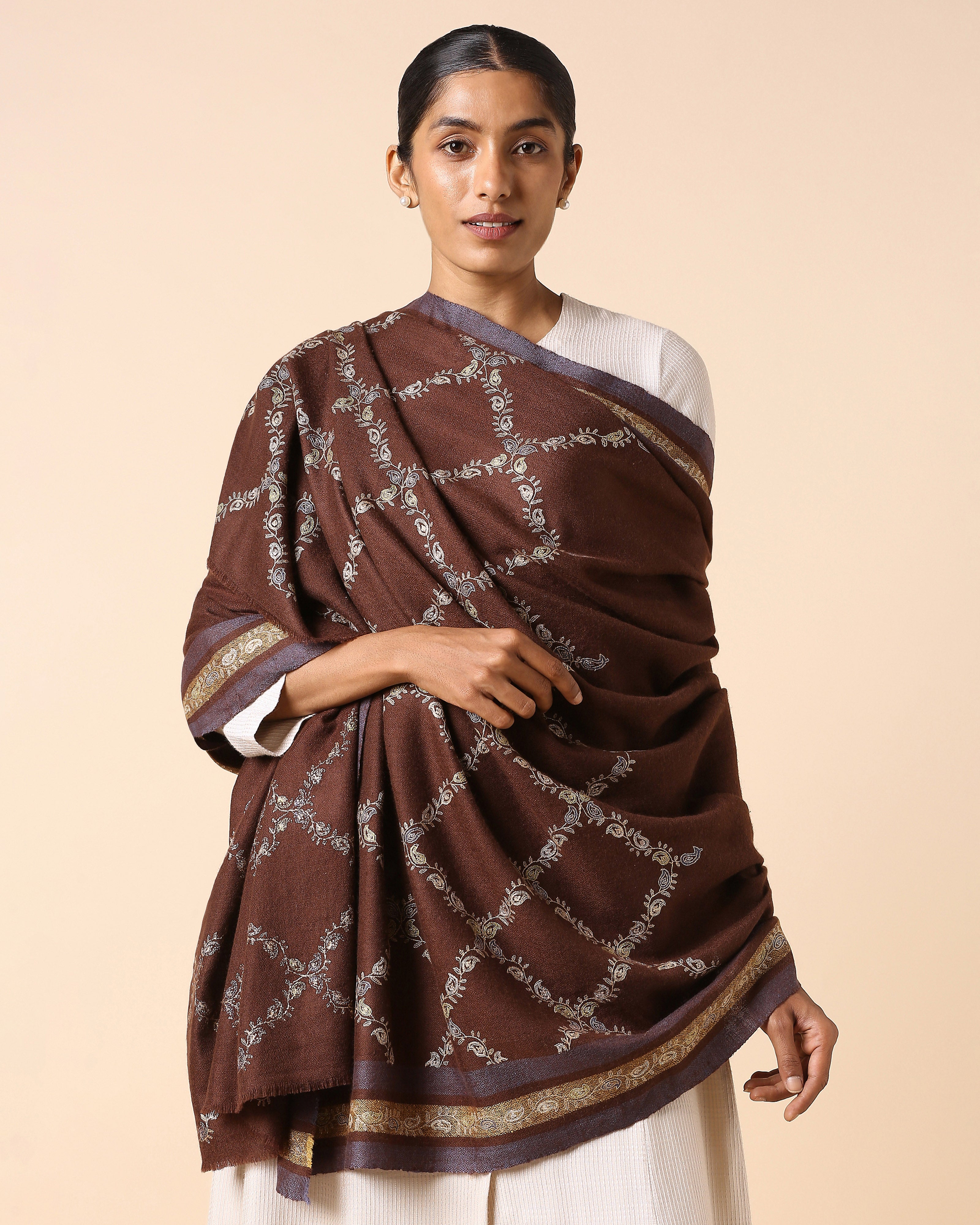 Kainat Kashmir Sozni Embroidery Pashmina Shawl