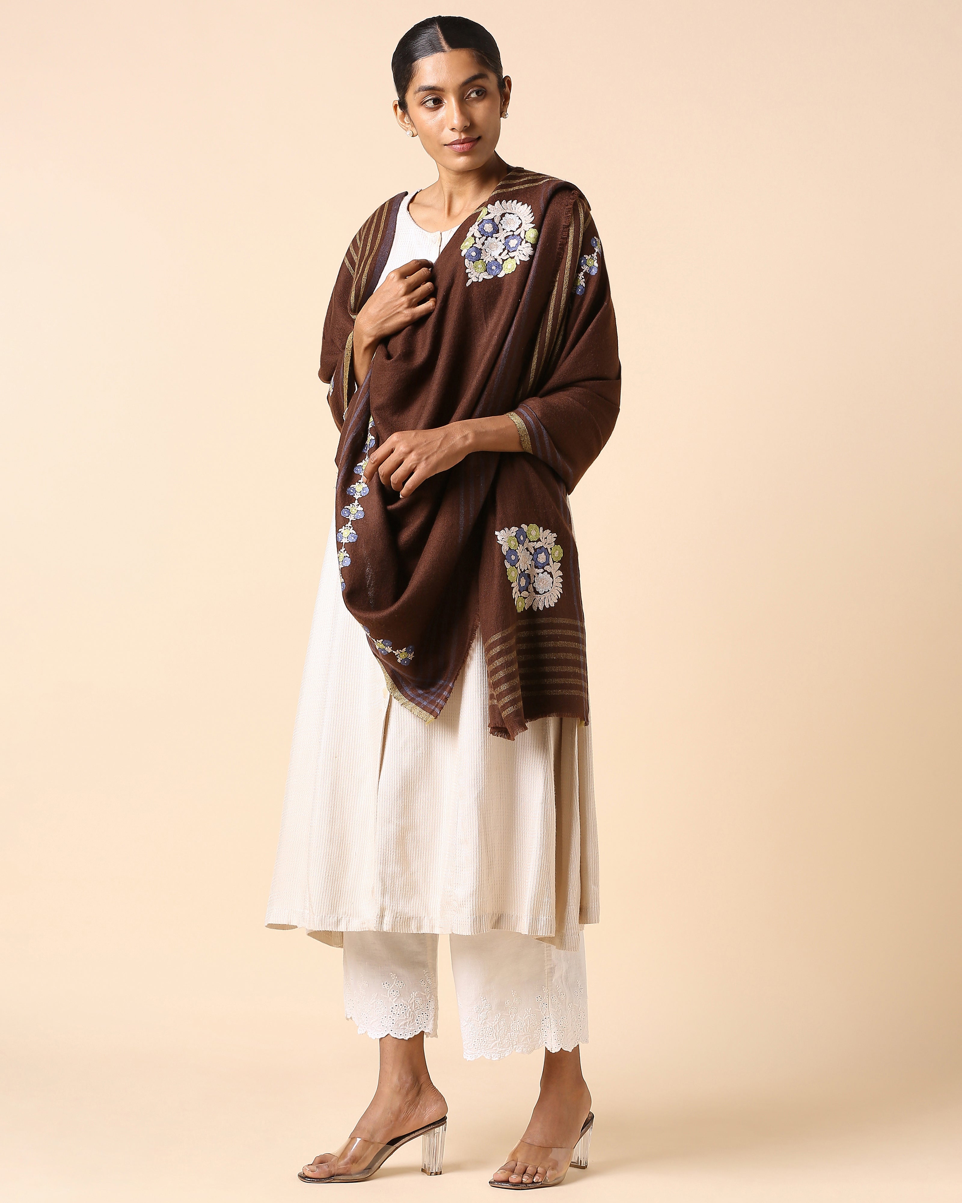 Wahida Kashmir Sozni Embroidery Pashmina Shawl