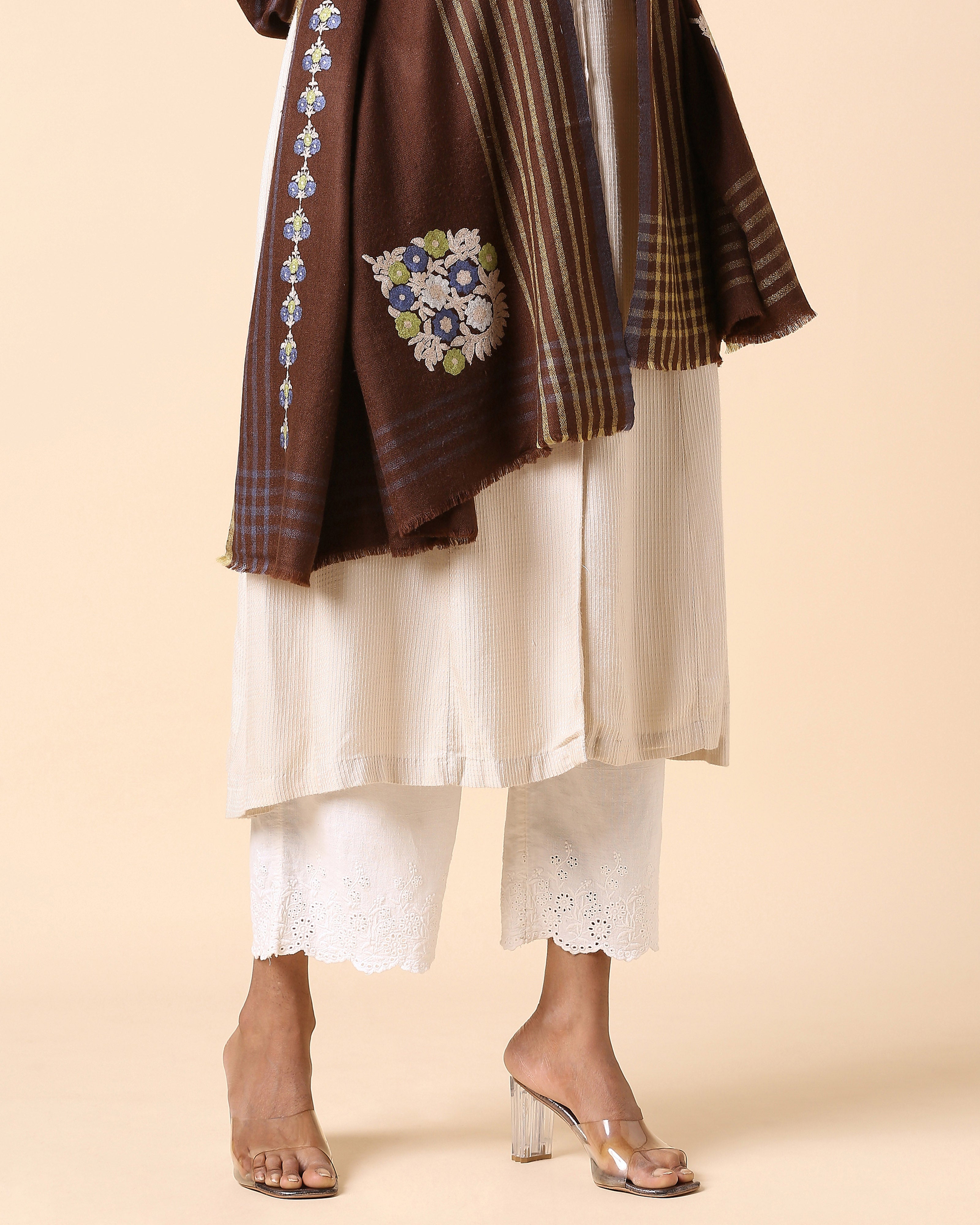 Wahida Kashmir Sozni Embroidery Pashmina Shawl