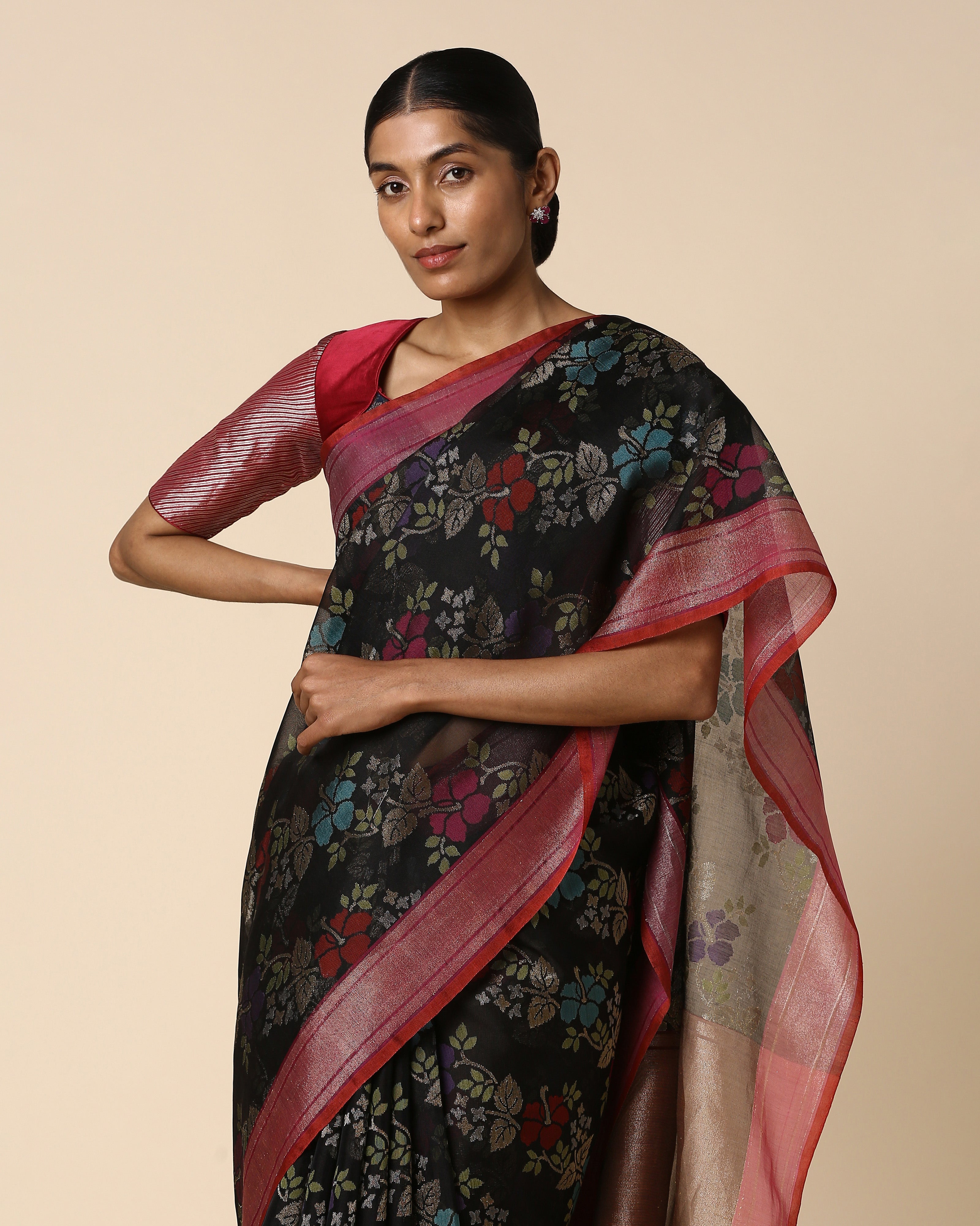Sindhura Banarasi Jamdani Silk Cotton Saree