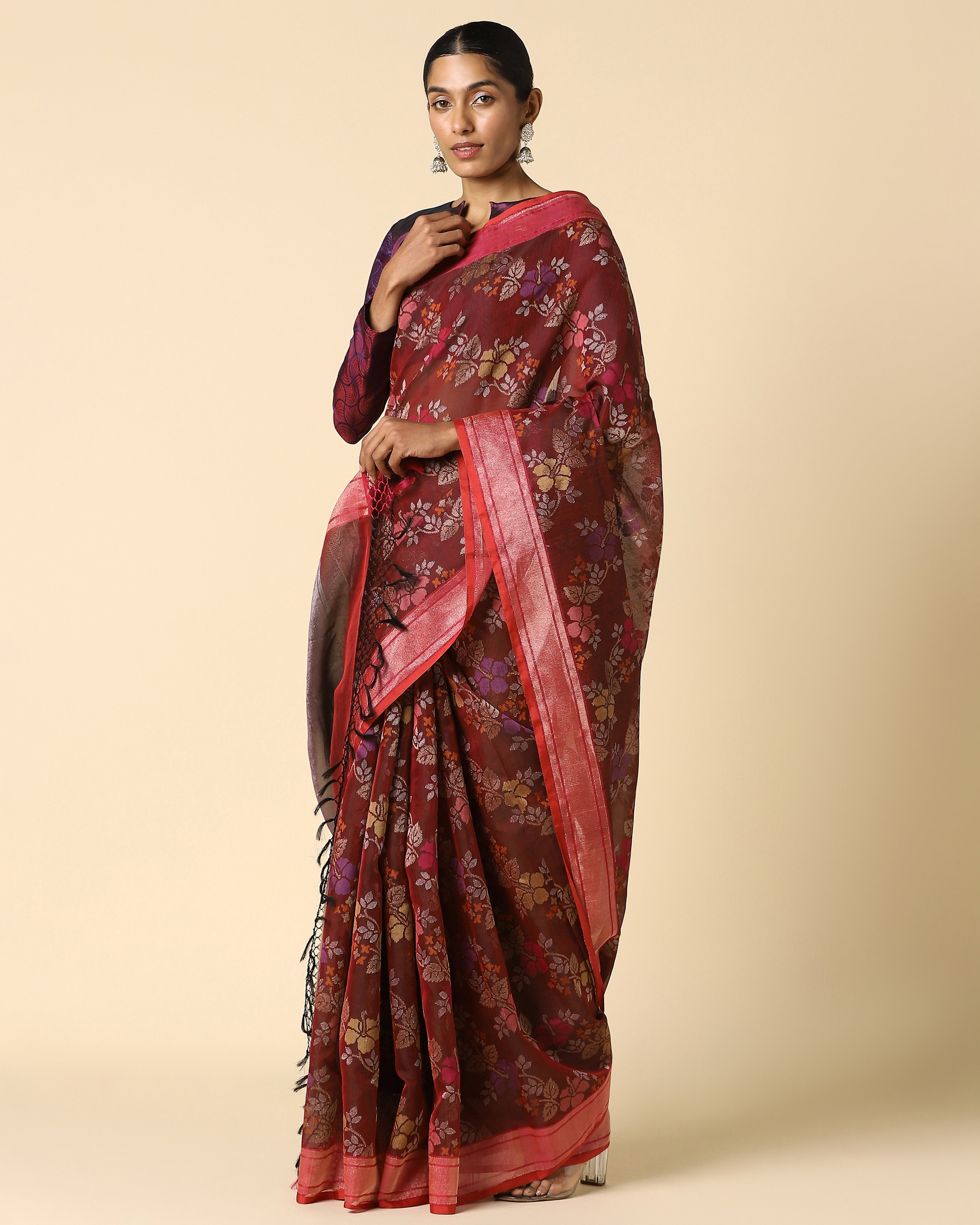 Sindhura Banarasi Jamdani Silk Cotton Saree