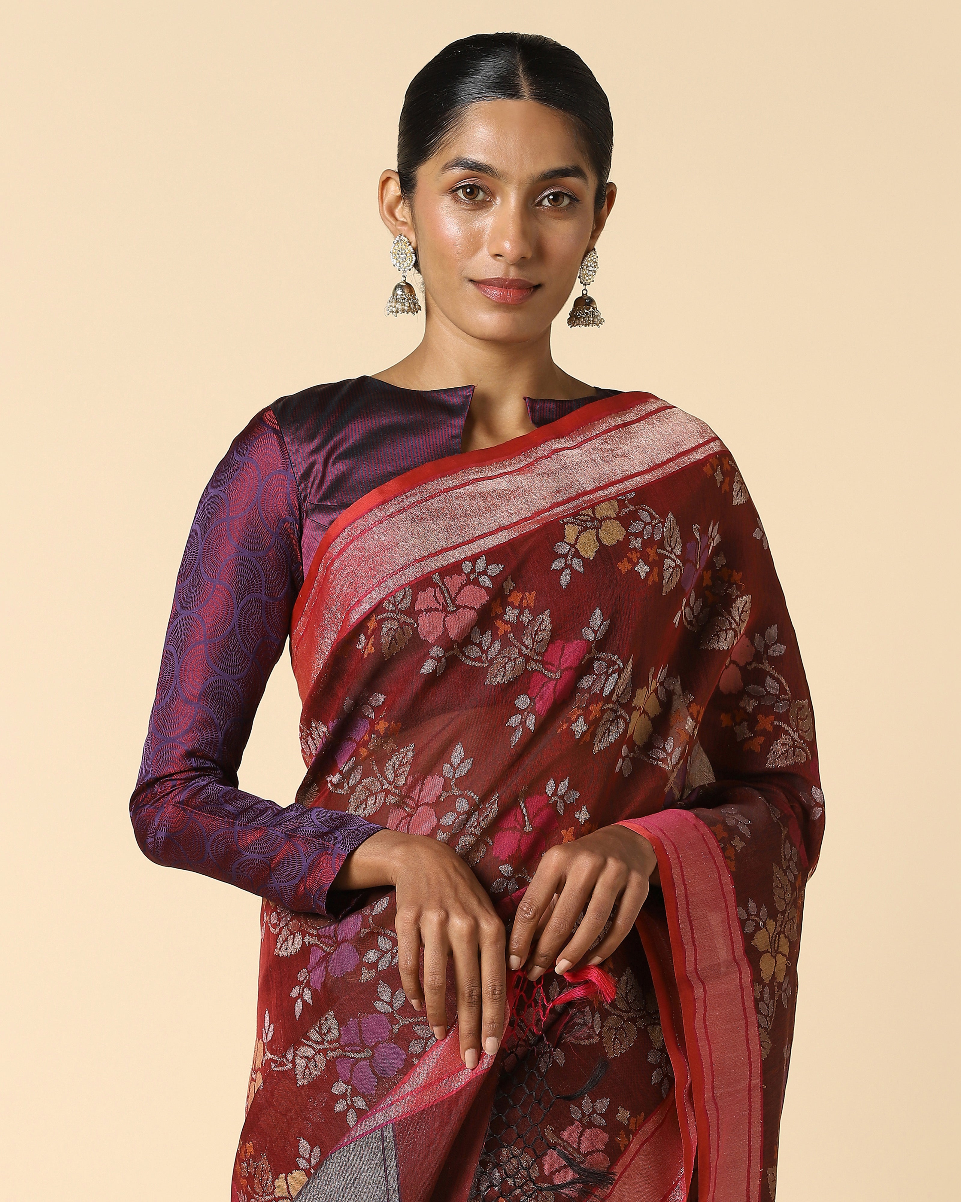 Sindhura Banarasi Jamdani Silk Cotton Saree