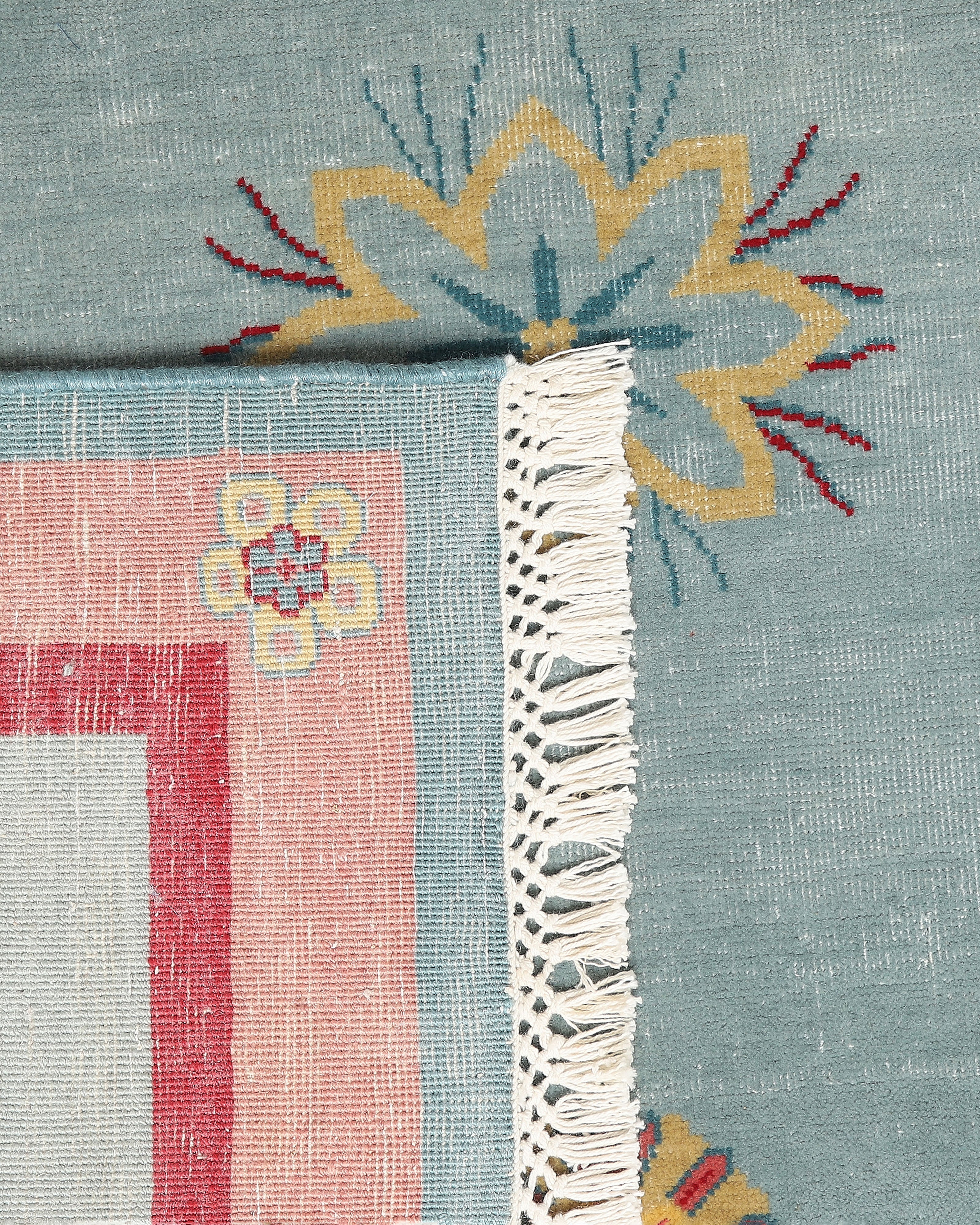 Baghiya Bhadohi Hand Knotted Cotton Wool Rug