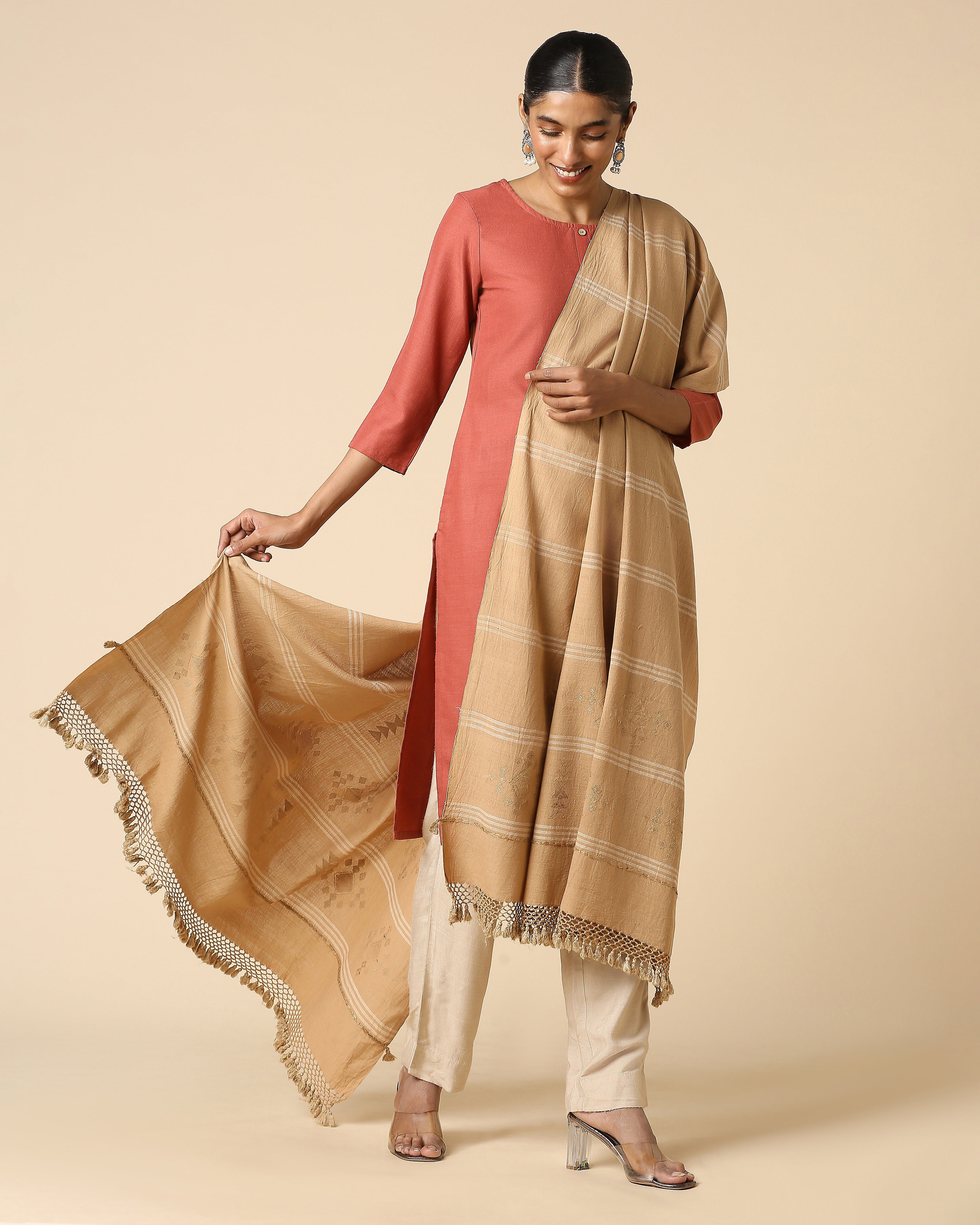 Dhivyathi Bhujodi Extra Weft Brown Cotton Dupatta