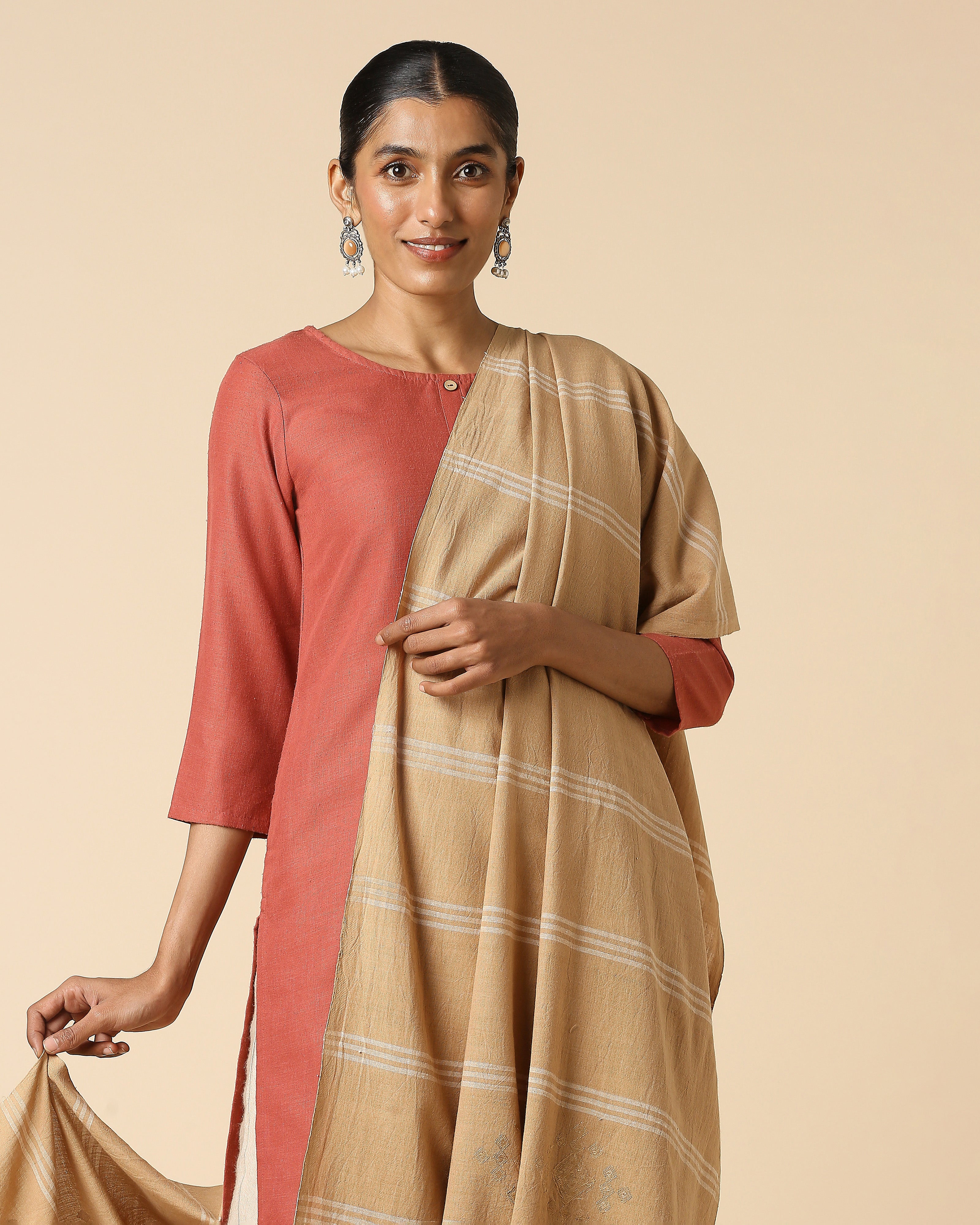 Dhivyathi Bhujodi Extra Weft Brown Cotton Dupatta