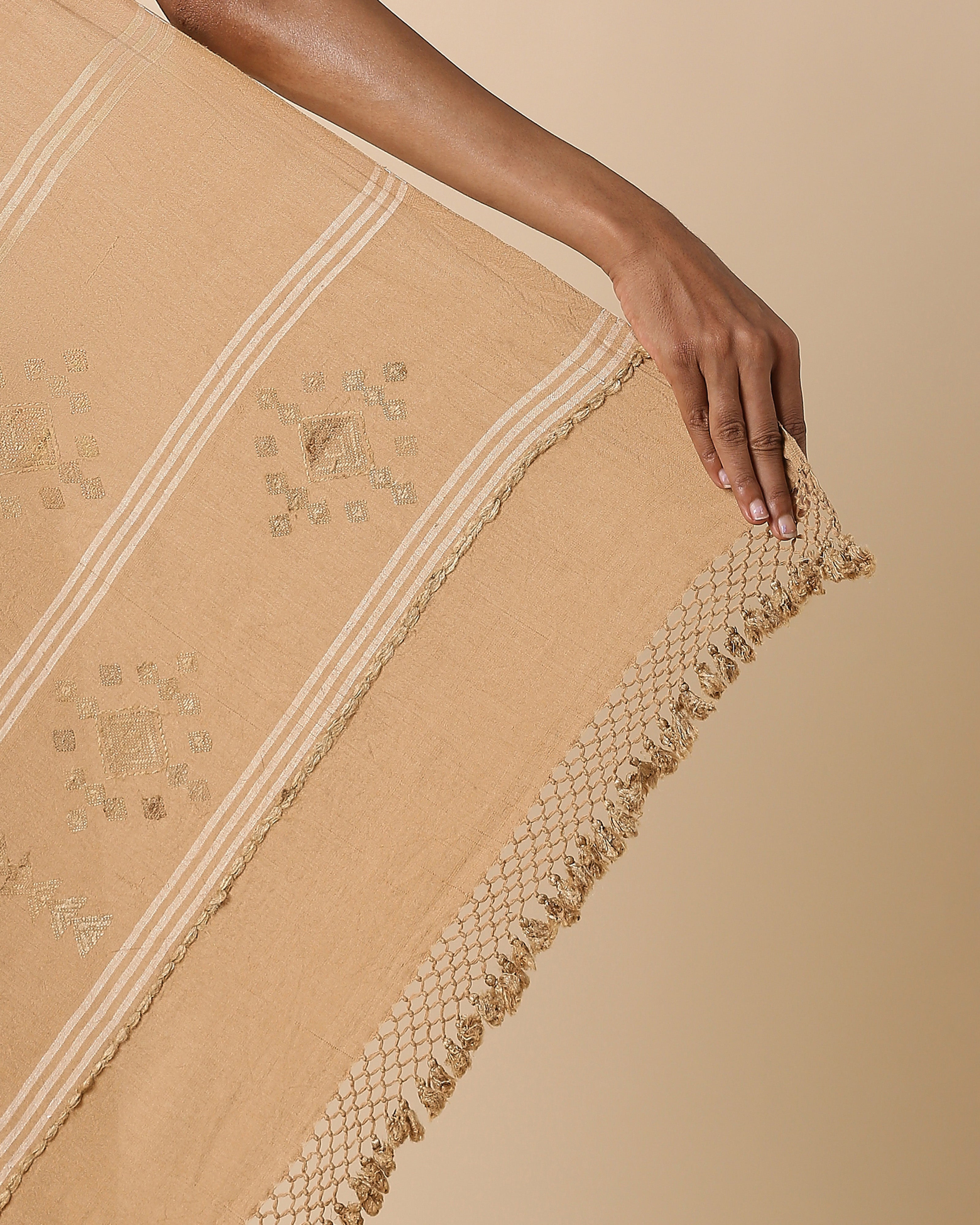 Dhivyathi Bhujodi Extra Weft Brown Cotton Saree