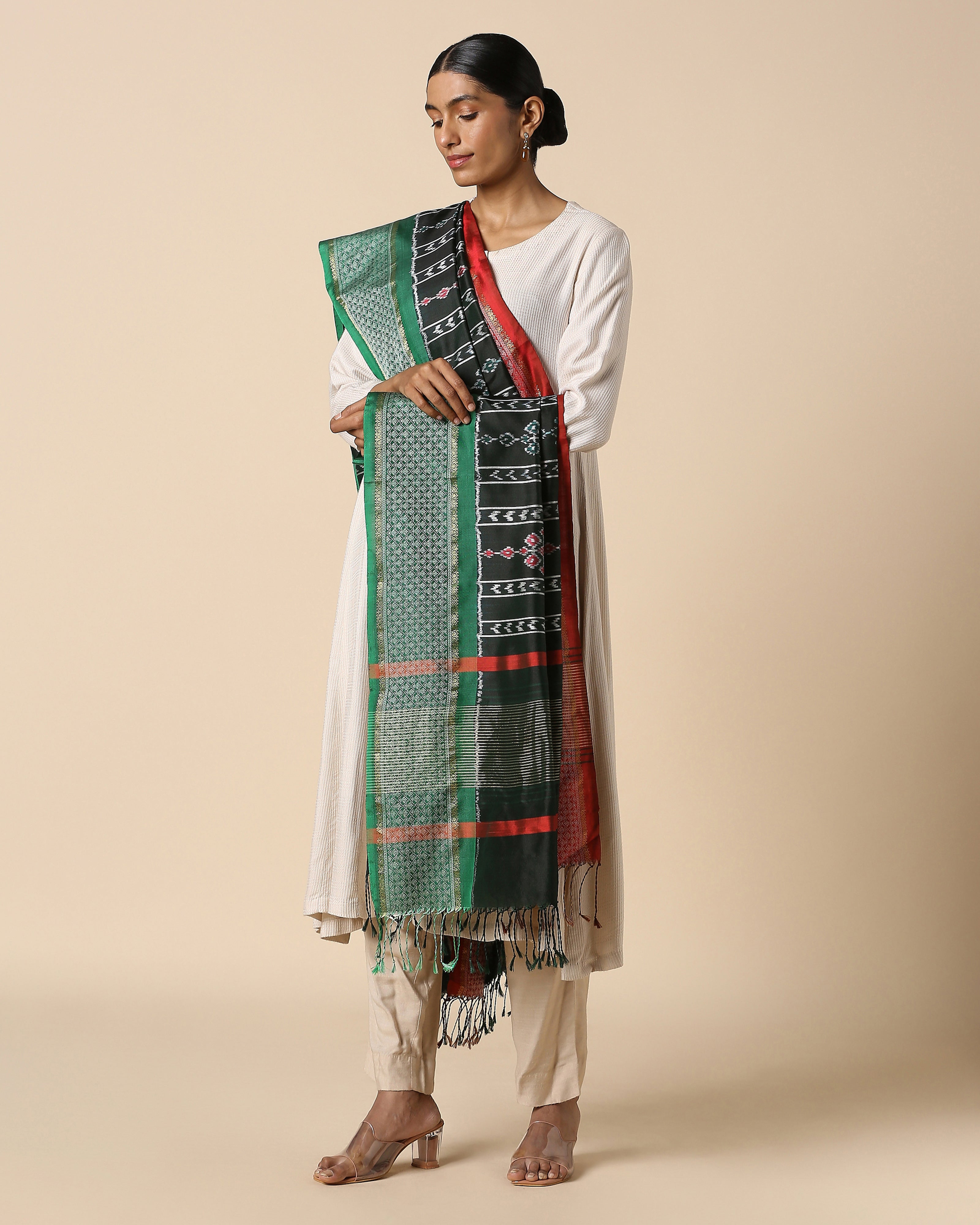 Alina Pochampally Weft Ikat Silk Dupatta