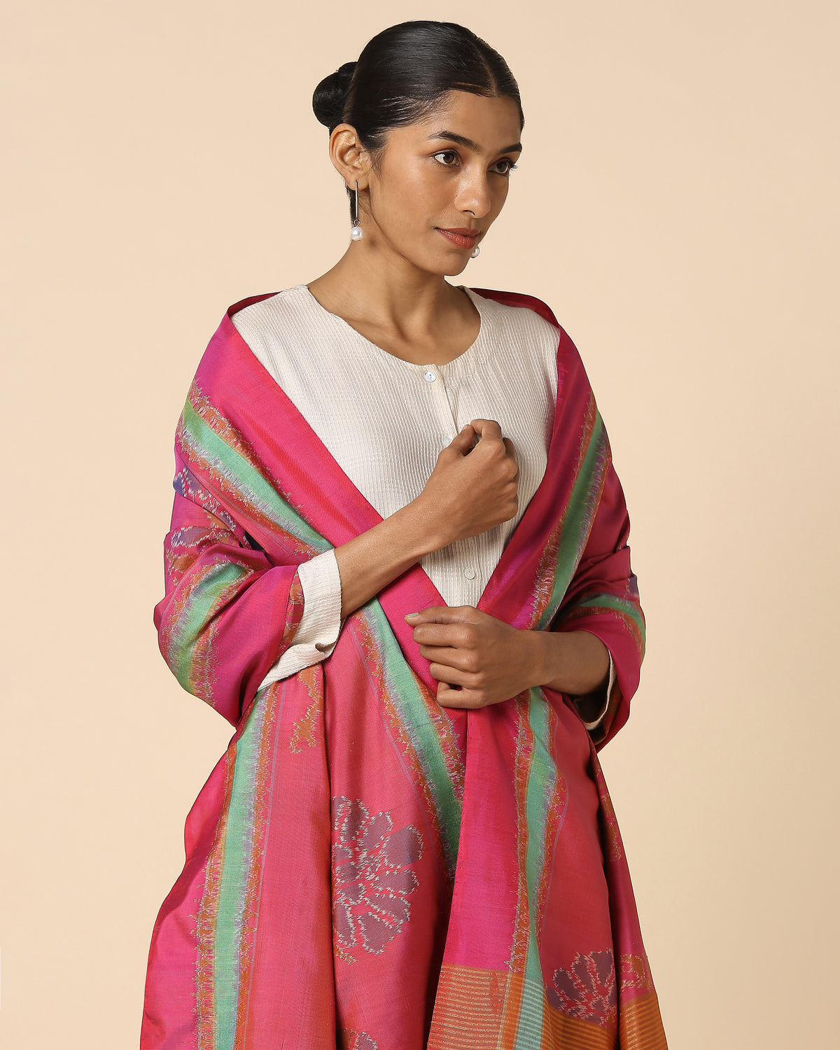 Alhan Pochampally Weft Ikat Silk Dupatta