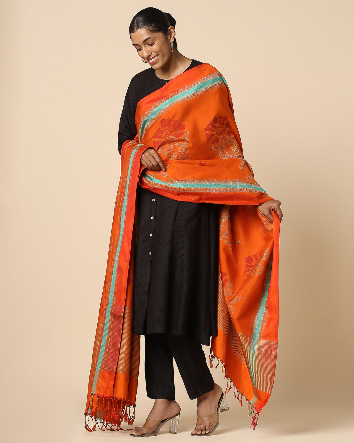 Alhan Pochampally Weft Ikat Silk Dupatta