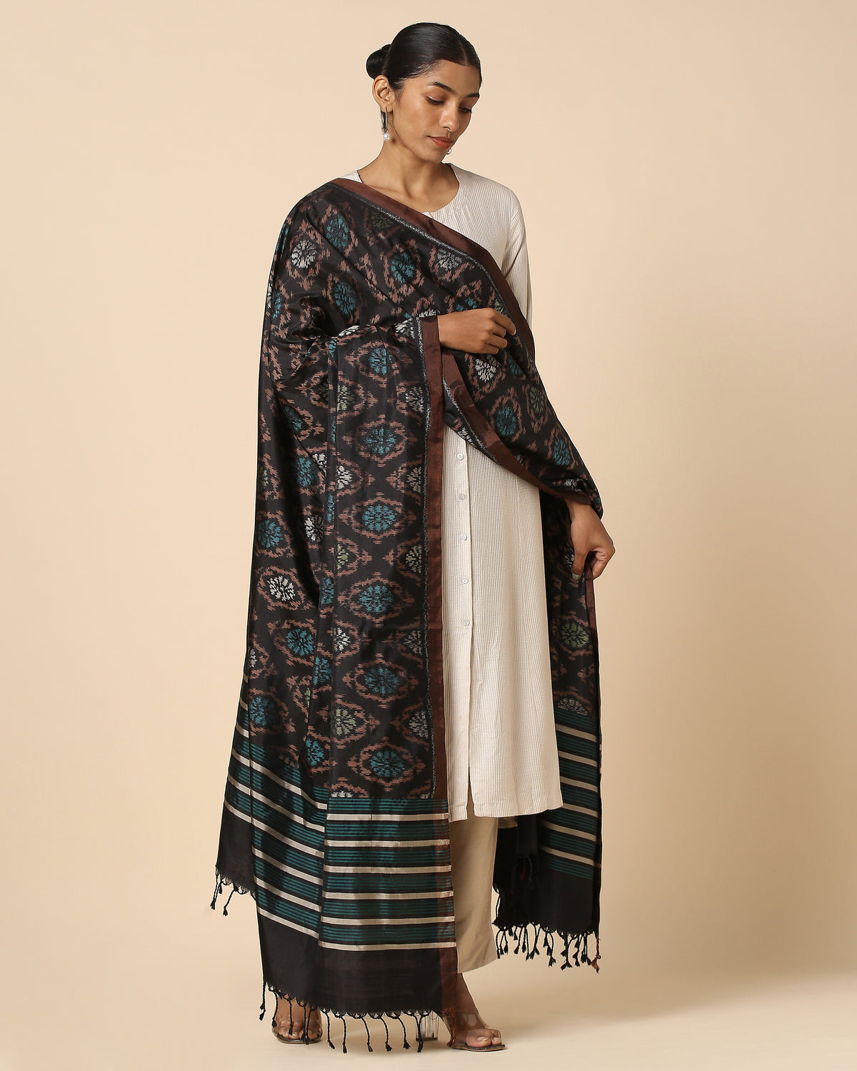Malan Pochampally Weft Ikat Silk Dupatta