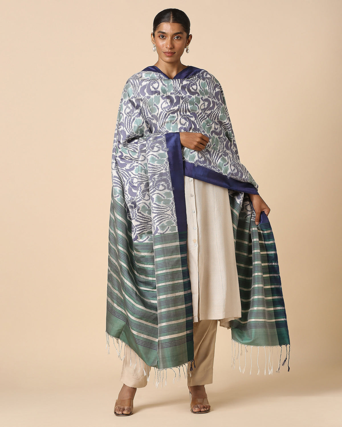 Bella Pochampally Weft Ikat Silk Dupatta