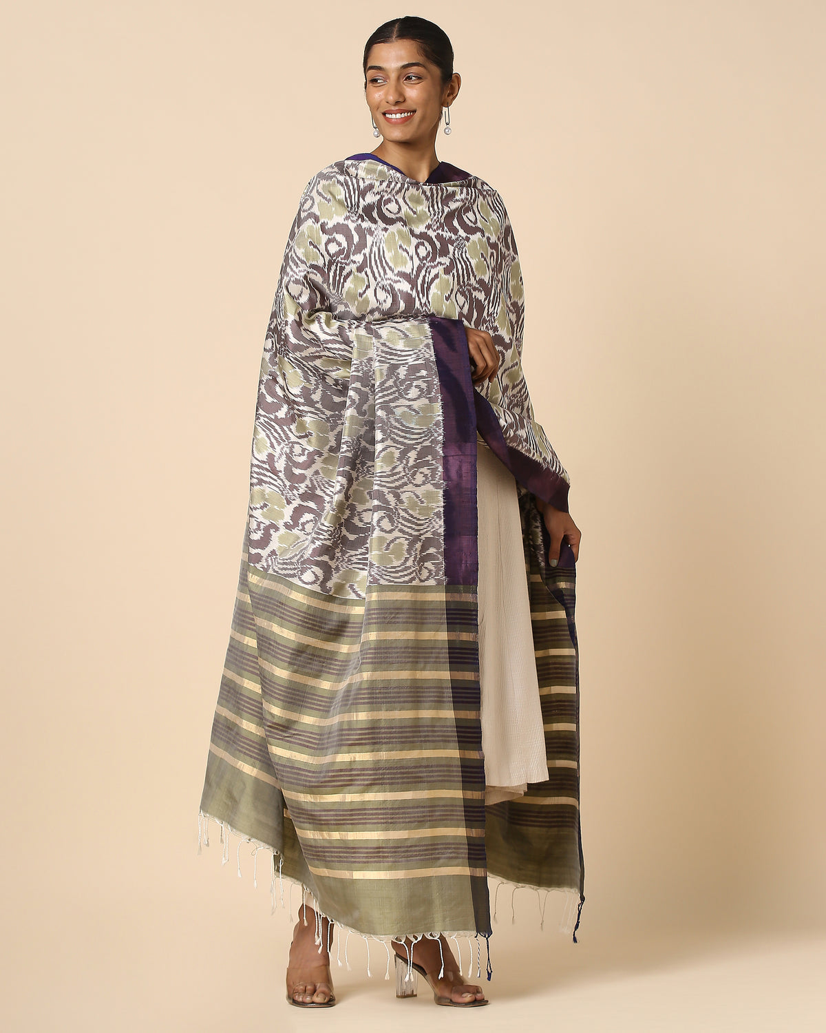Bella Pochampally Weft Ikat Silk Dupatta
