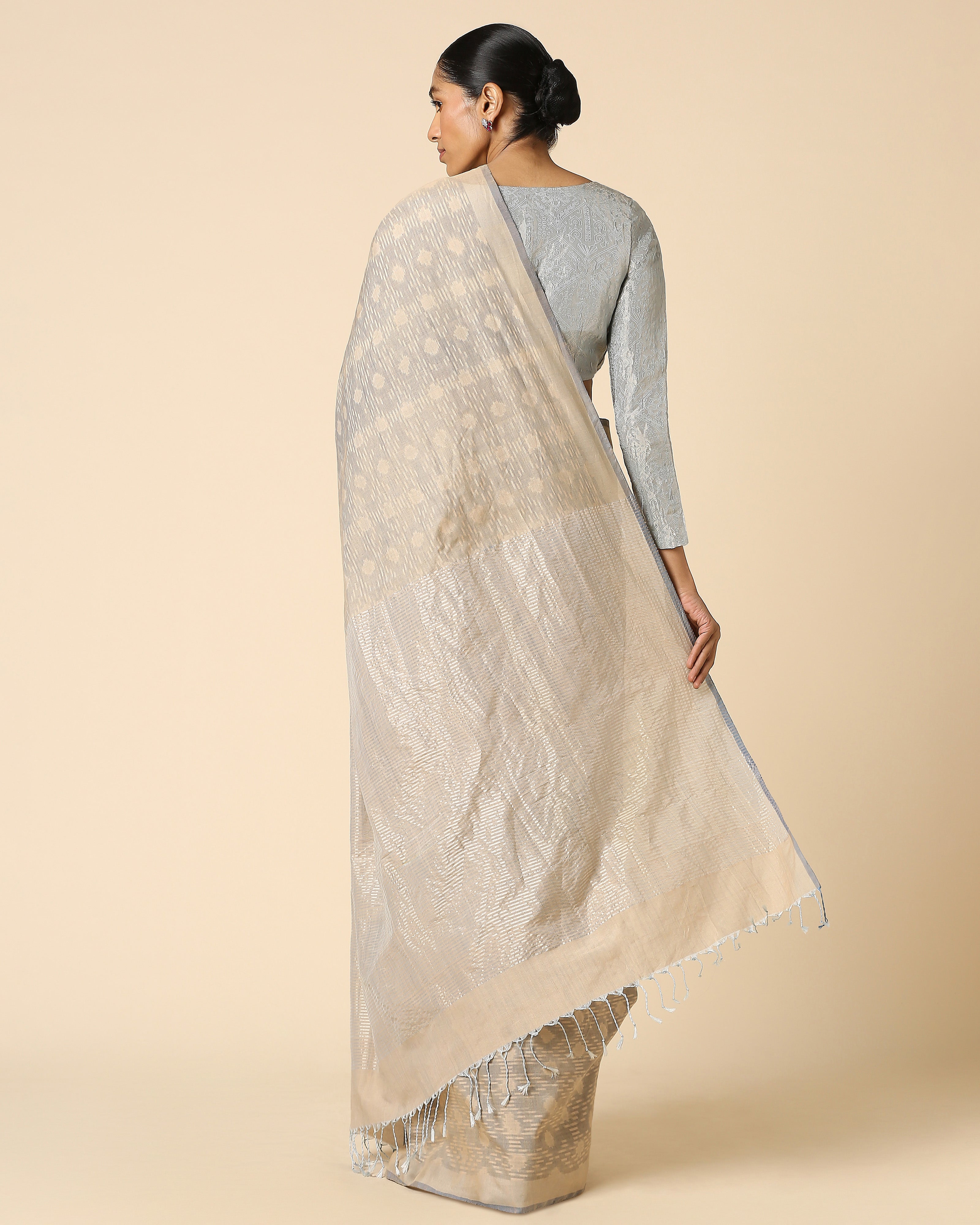 Uktha Pochampally Warp Ikat Brown Cotton Saree
