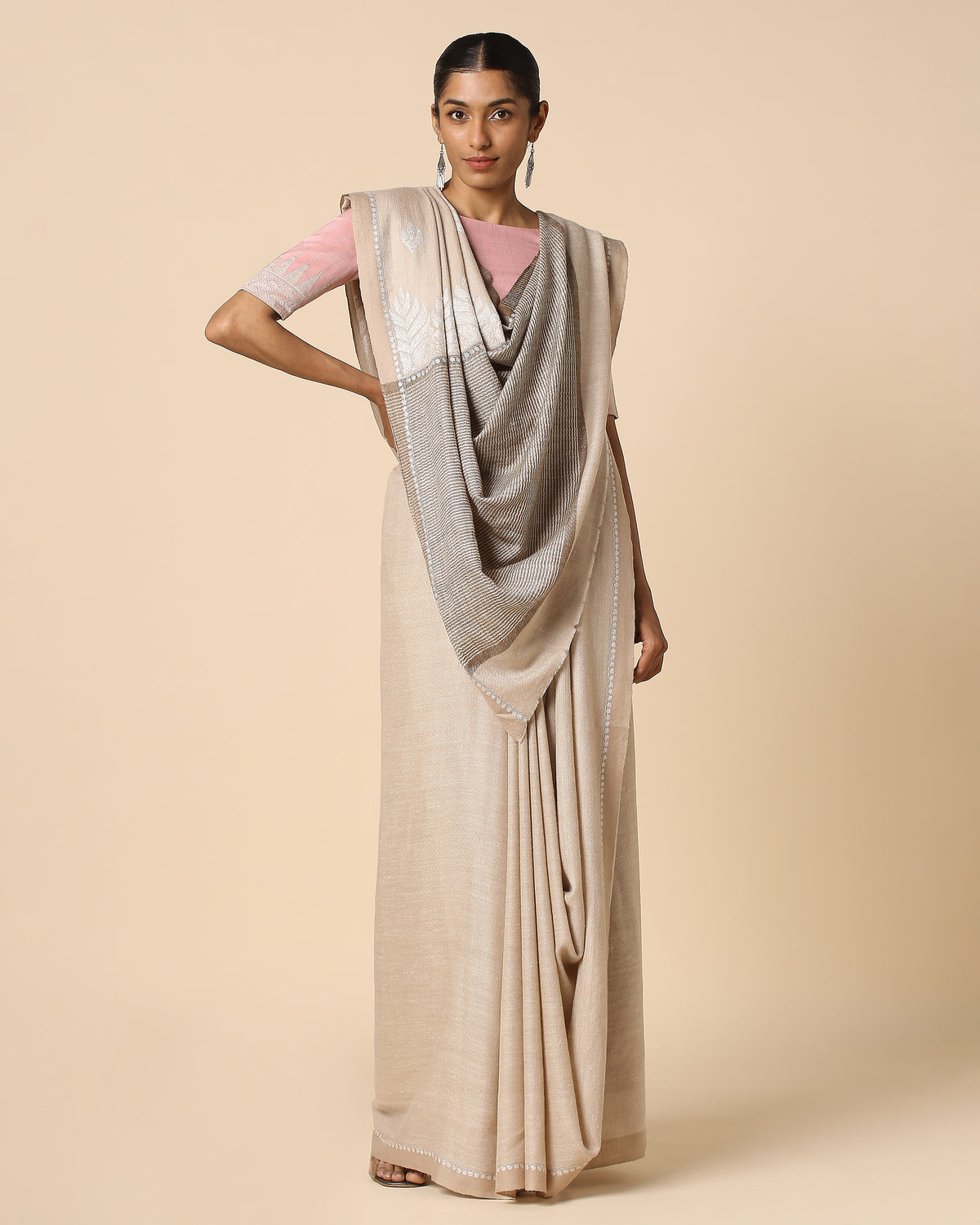 Mahreen Kashmir Sozni Embroidery Pashmina Saree