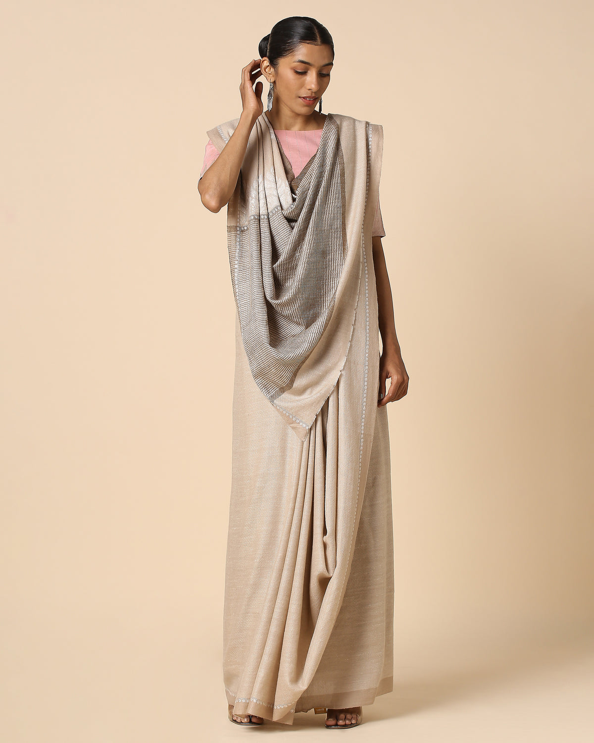 Mahreen Kashmir Sozni Embroidery Pashmina Saree