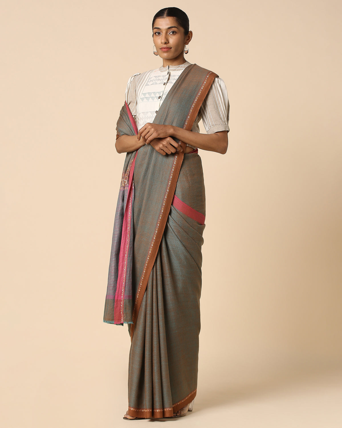 Mahreen Kashmir Sozni Embroidery Pashmina Saree