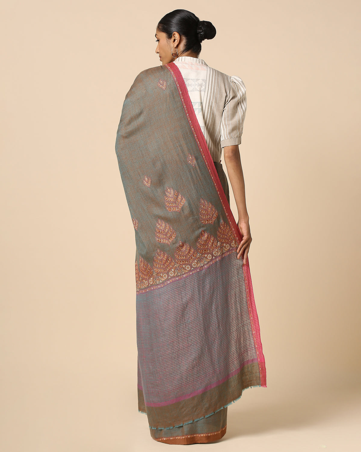 Mahreen Kashmir Sozni Embroidery Pashmina Saree