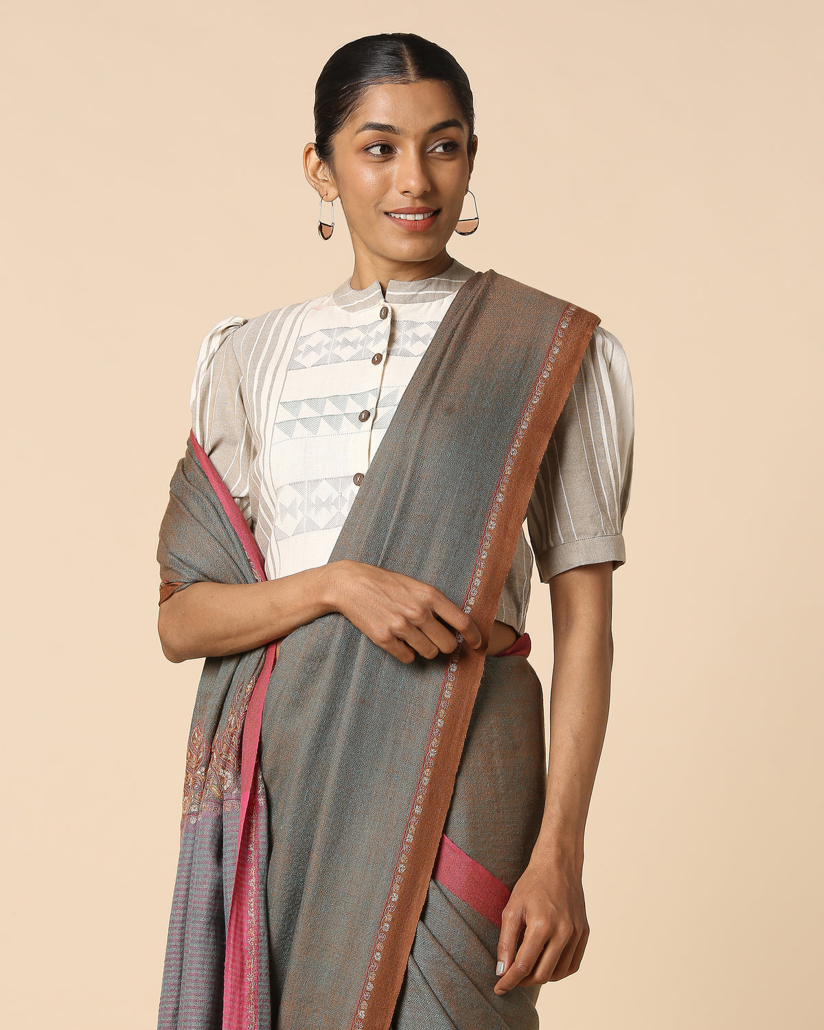 Mahreen Kashmir Sozni Embroidery Pashmina Saree
