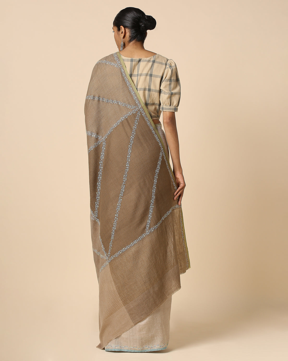 Eshail Kashmir Sozni Embroidery Pashmina Saree