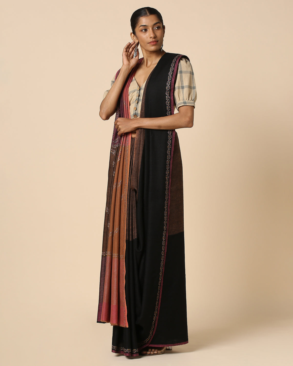 Eshail Kashmir Sozni Embroidery Pashmina Saree
