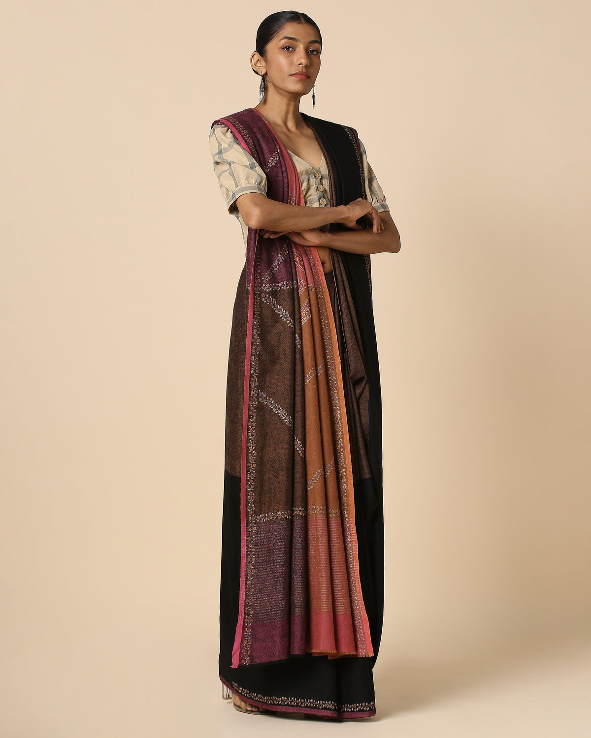 Eshail Kashmir Sozni Embroidery Pashmina Saree
