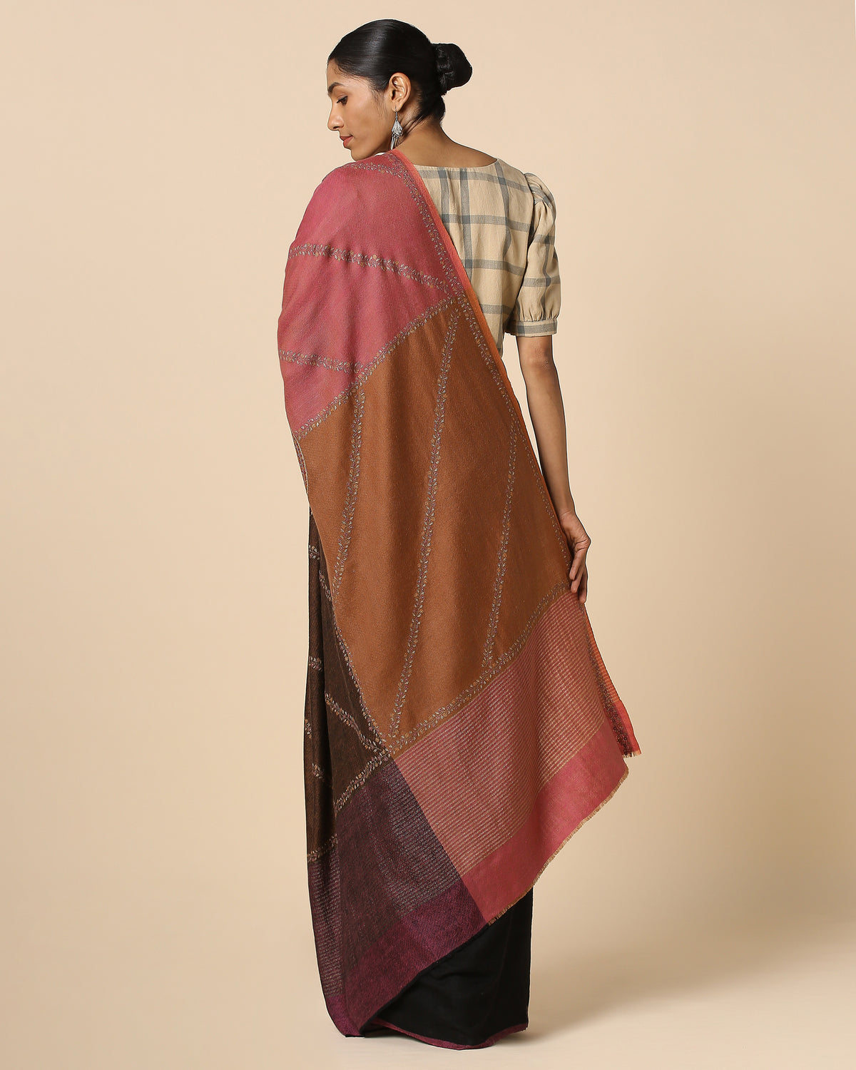 Eshail Kashmir Sozni Embroidery Pashmina Saree