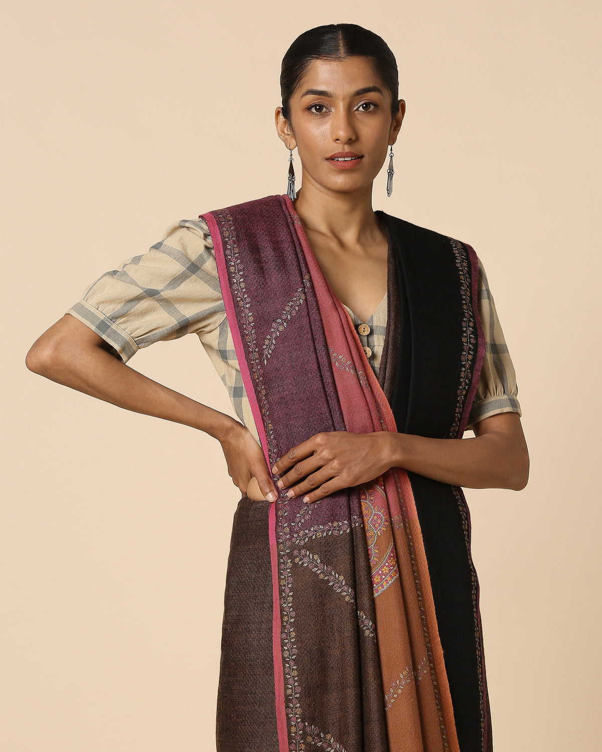 Eshail Kashmir Sozni Embroidery Pashmina Saree