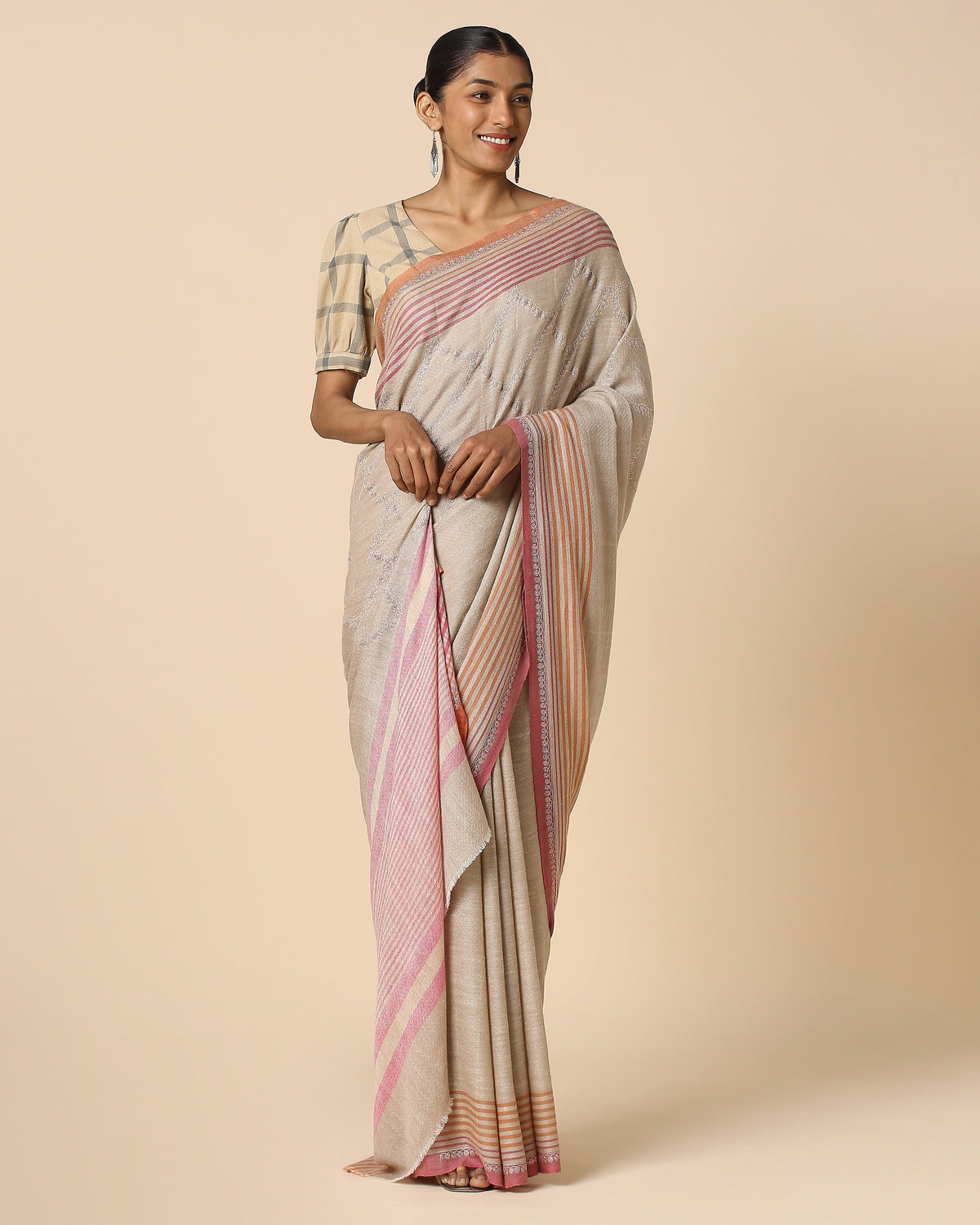 Zoyah Kashmir Sozni Embroidery Pashmina Saree