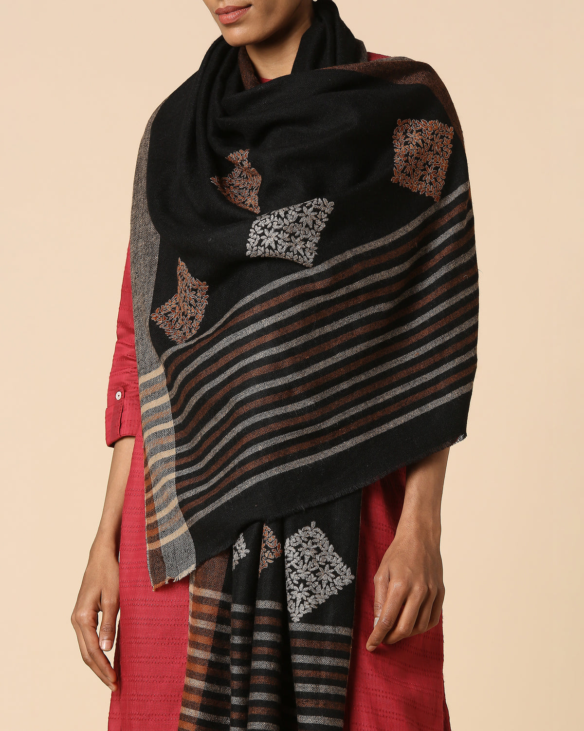 Fiyan Kashmir Sozni Embroidery Pashmina Stole