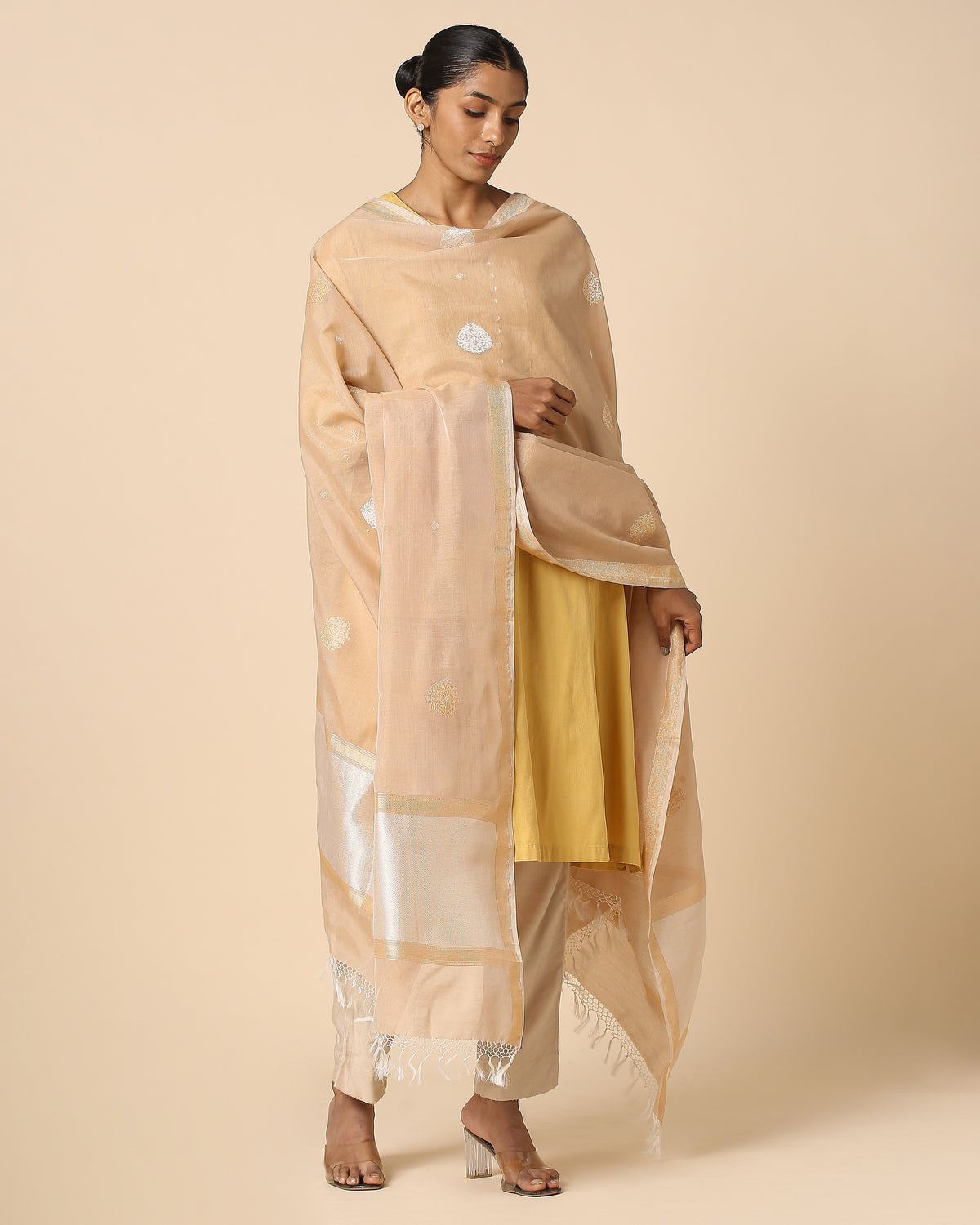 Vama Banarasi Kadwa Brown Cotton Dupatta