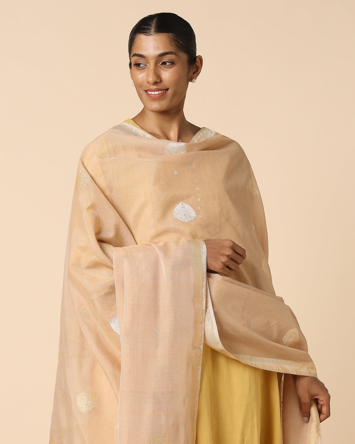 Vama Banarasi Kadwa Brown Cotton Dupatta