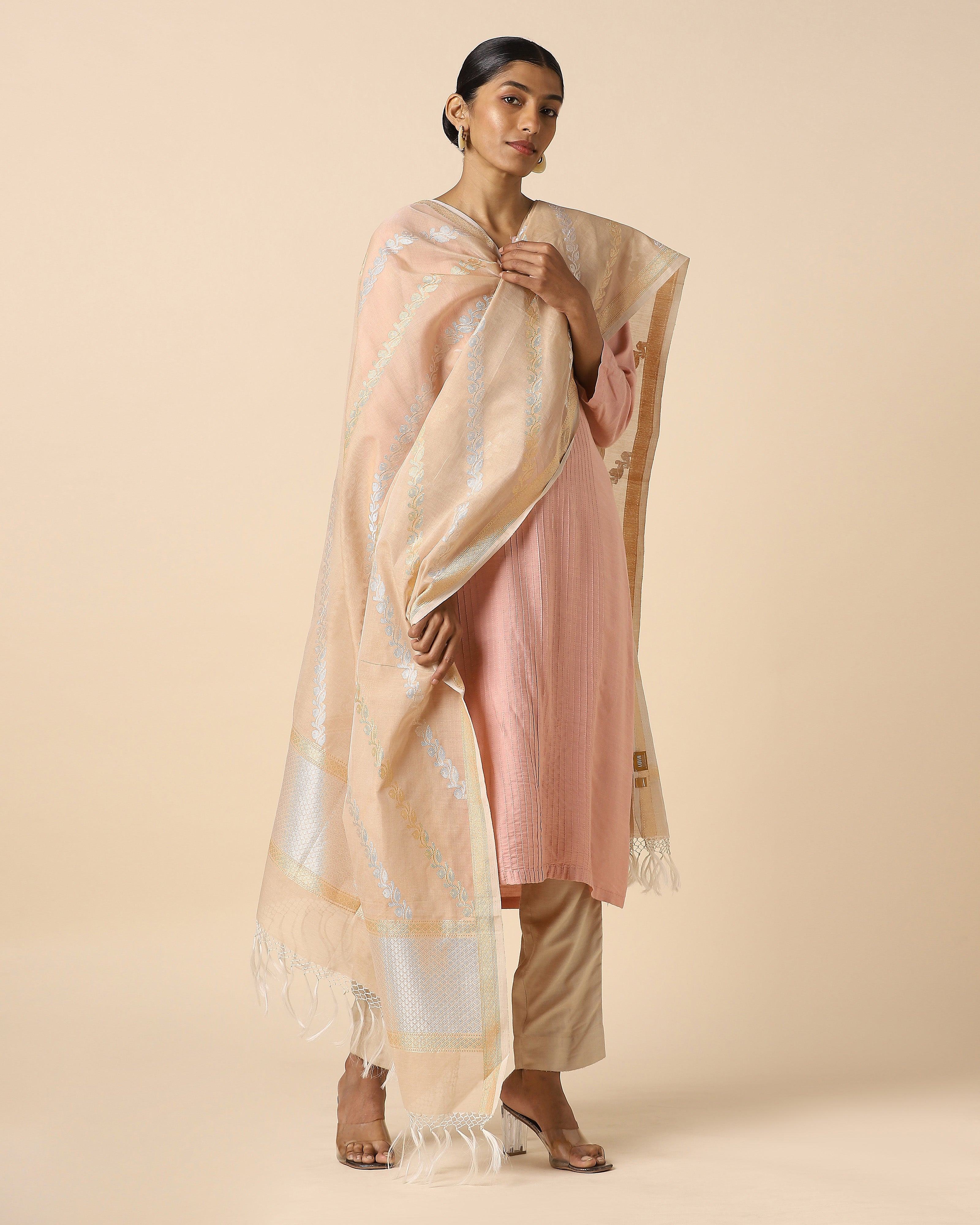 Ekanei Banarasi Kadwa Brown Cotton Dupatta